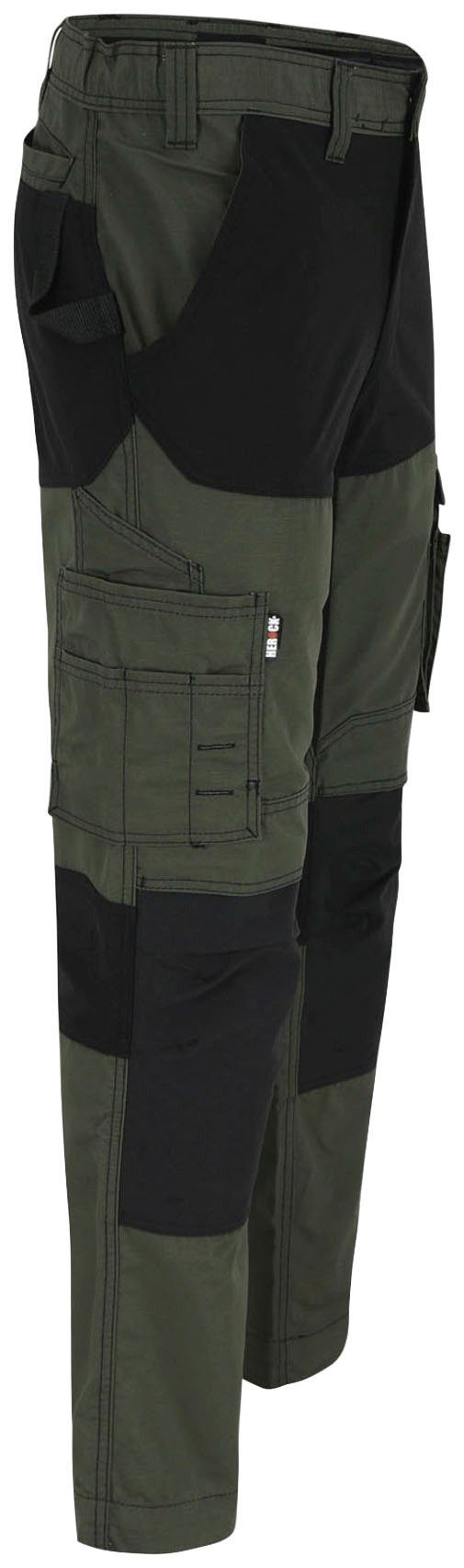 Herock Arbeitshose 4-Wege-Stretch, khaki Hector verstärkte Hoses Knietaschen Multi-Pocket, Knopf, verdeckter