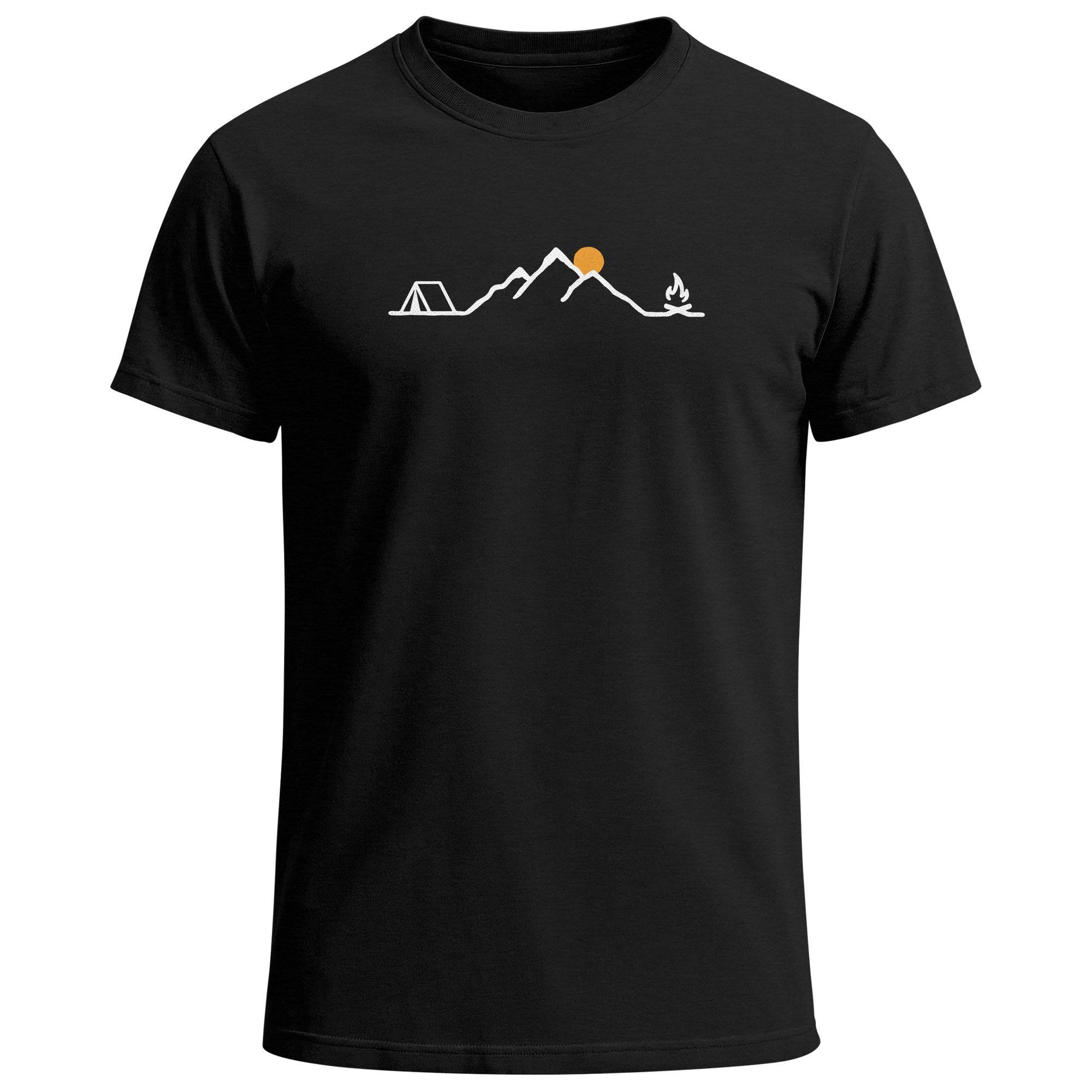 Neverless Print-Shirt Herren T-Shirt mit Camping Print Freizeitshirt Grafik Lineart Berge mit Print