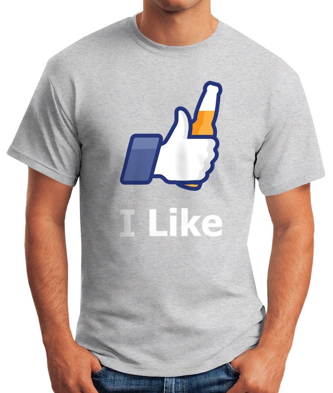 T-Shirt like mit Moonworks® I beer Herren Bier Print-Shirt grau Fun-Shirt MoonWorks Print