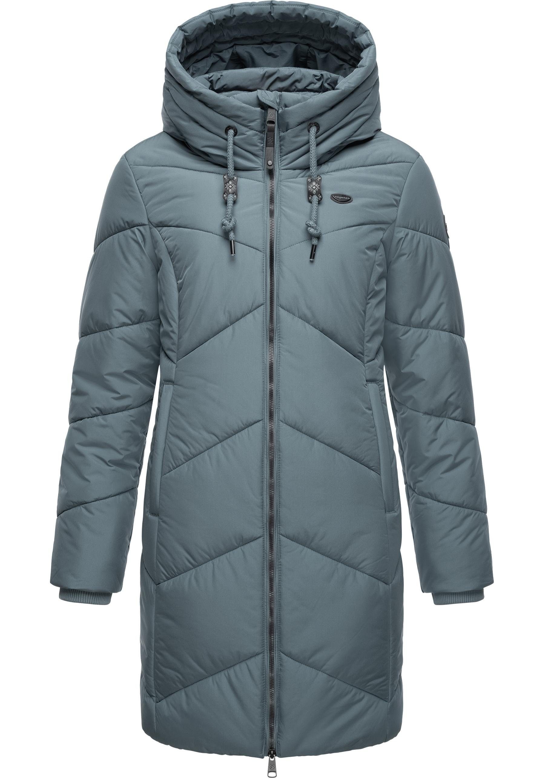 Ragwear Steppmantel Novista Stylischer Wintermantel mit zick zack Muster und großer Kapuze
