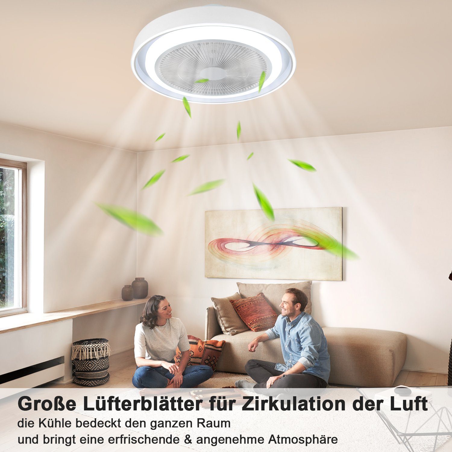 Fernbedienung, Flimmerfrei Deckenventilator Energieeinsparung, Leise Leise, Deckenlampe ZMH Modern 5 Dimmbar, Blau Flügeln,