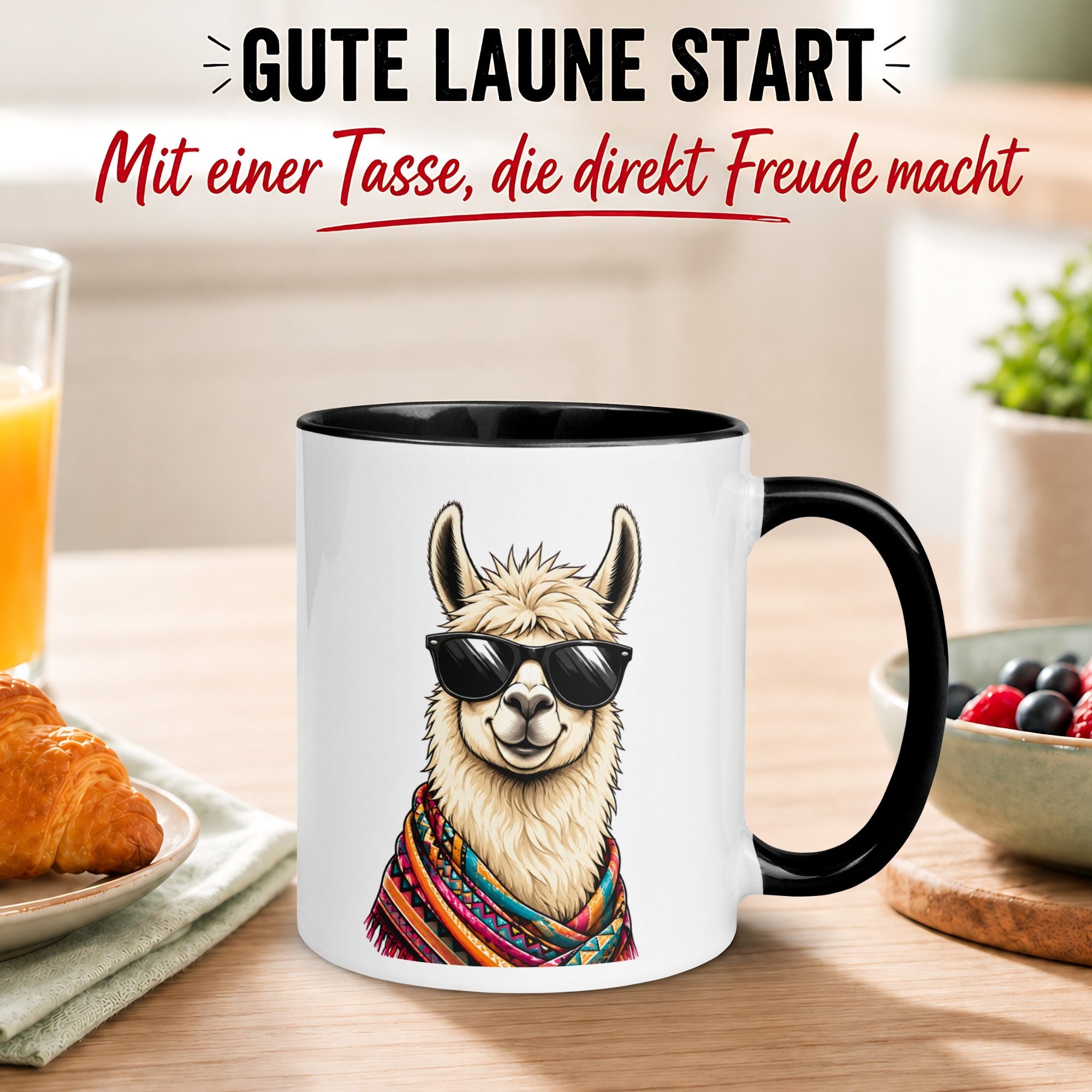 Momentals Tasse Lama – „Cooles Lama mit Sonnenbrille“ – lustiger Geschenk Becher, Gratis Versand · Links-&Rechtshänder · Spülmaschinenfest