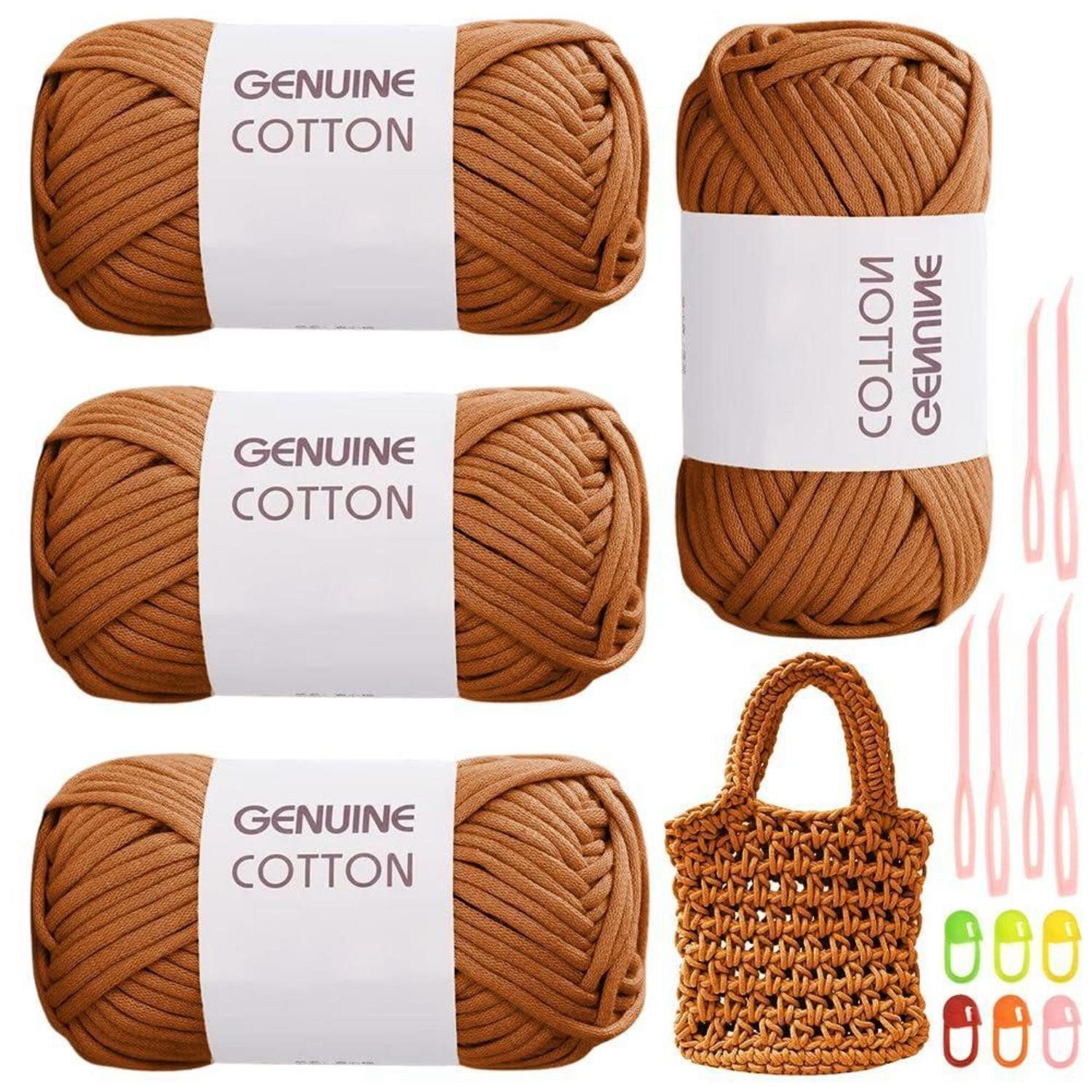 LuxusKollektion Häkelgarn Set Braun 4x50g mit Zubehör Häkelwolle, (4-St)
