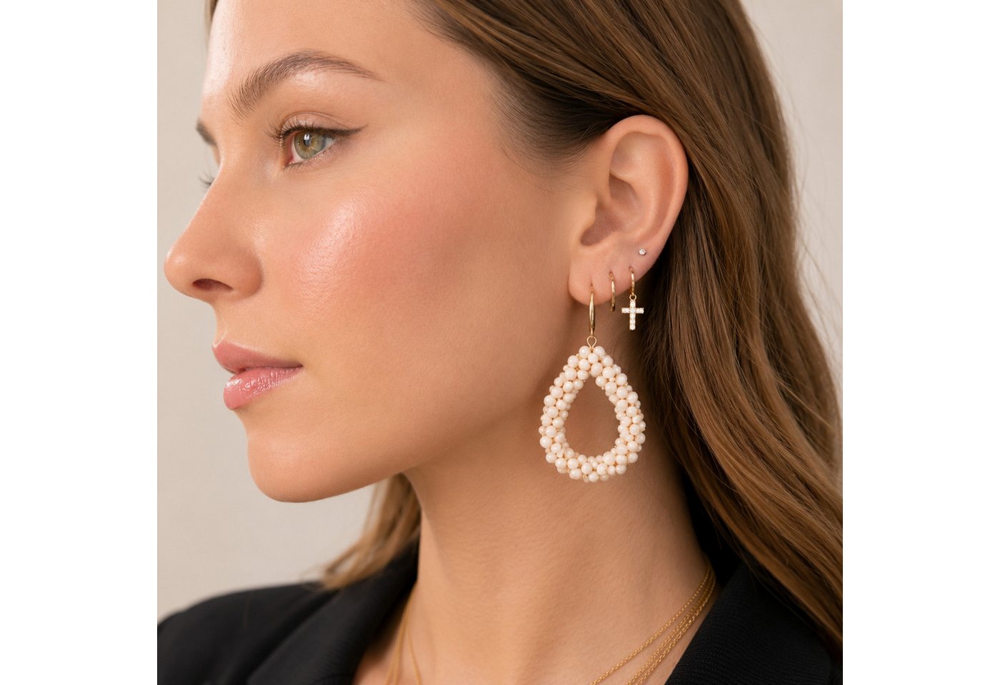 NEXORA Perlenohrringe Perlenohrringe Damen Boho Statement Tropfen Ohrringe (Paar, Paar), Perlenoptik, Tropfenform, goldfarbene Ohrhaken, leicht, elegant