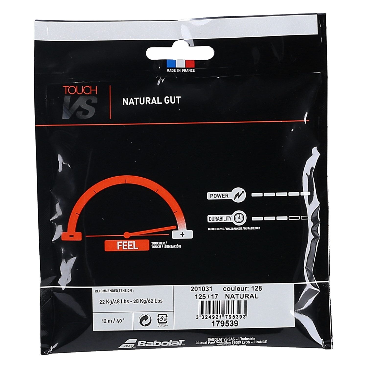 Babolat Tennissaite Touch VS Naturdarm 1.25 natur 12m Set, Saitendicke: 1.25