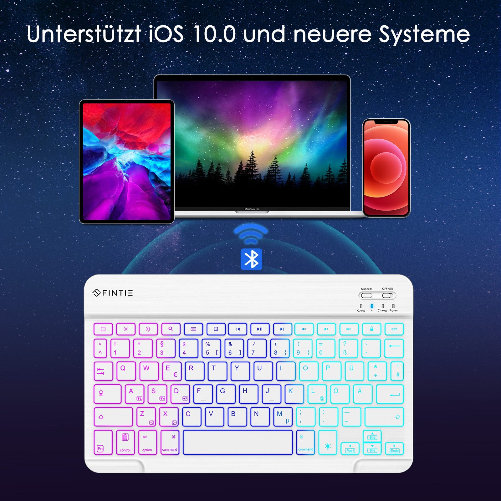 Fintie Beleuchtete Tablet Tastatur (Deutsches Layout QWERTZ) 10'' Bluetooth Tablet-Tastatur (für Samsung Galaxy Tab A9+/S6 Lite/S9 FE, Xiaomi Pad 6, Honor Pad)