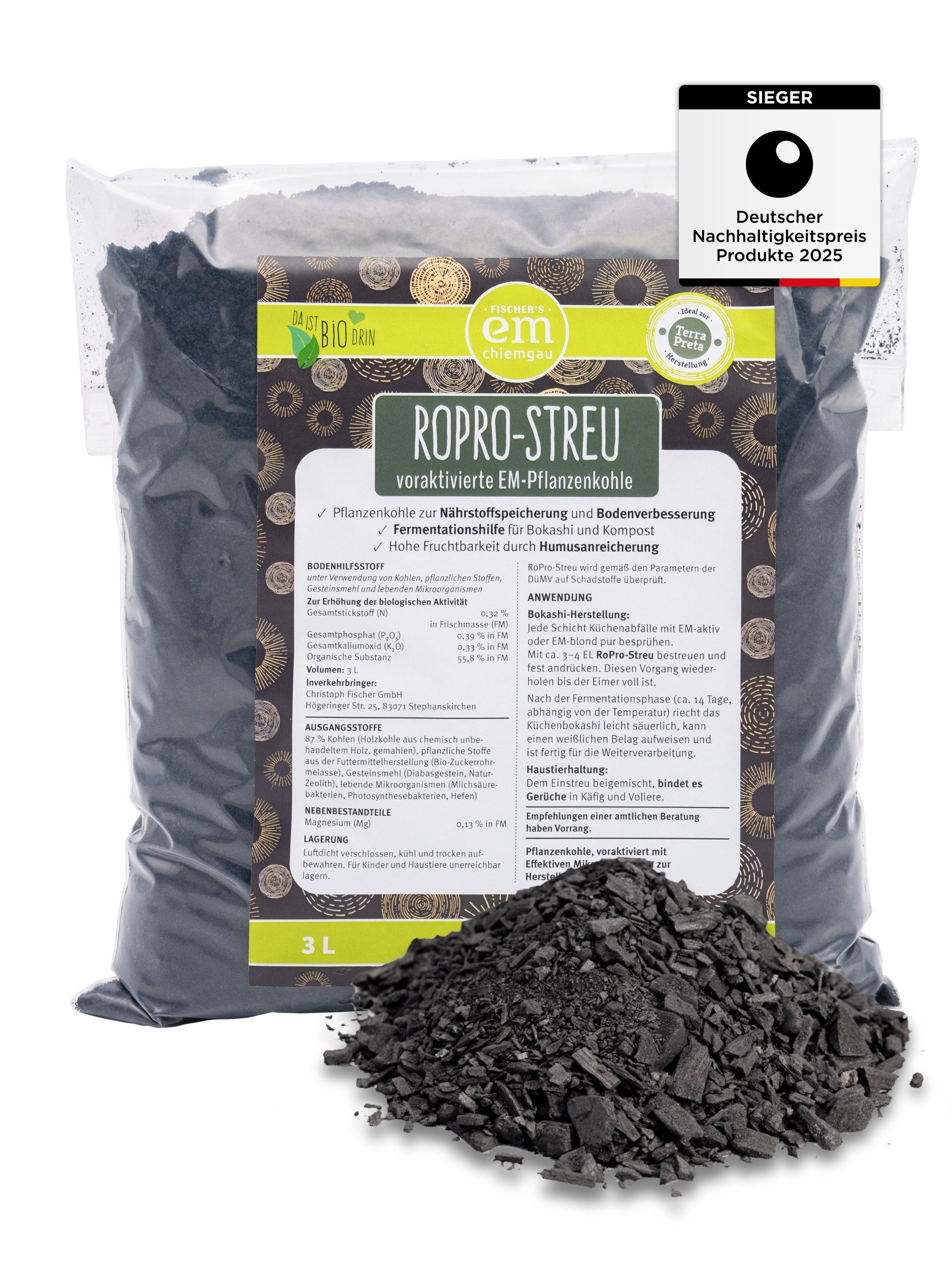 Fischer's EM-Chiemgau Bodenverbesserer RoPro-Streu Bio Pflanzenkohle, Lose günstig online kaufen