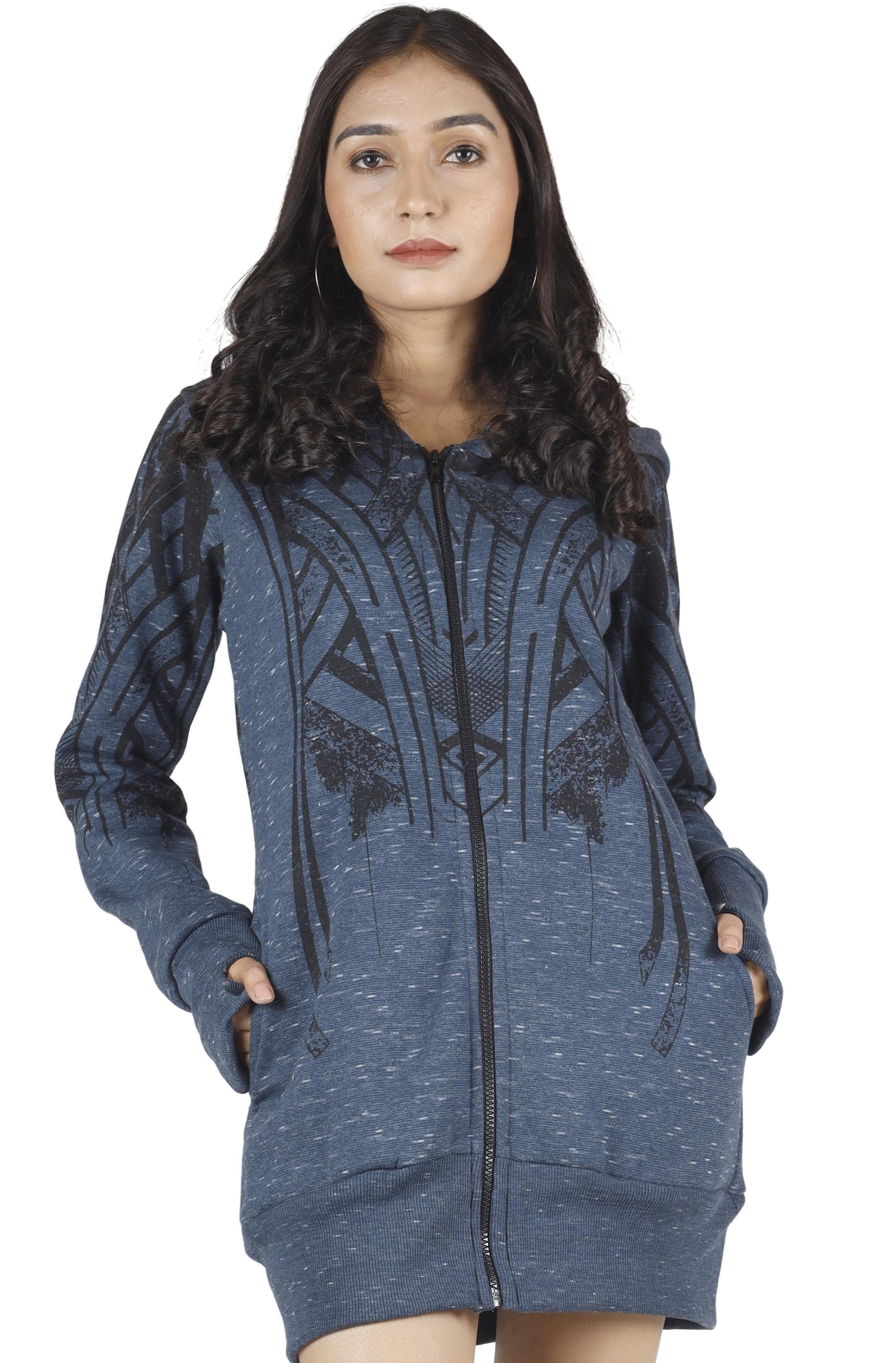 mit.. Bekleidung Print, Tribal Jacke Festival blau Guru-Shop alternative Jacke Goa mit Langjacke