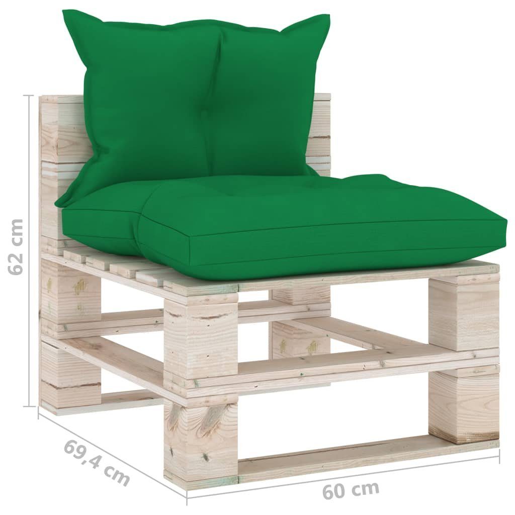 Loungesofa vidaXL Paletten mit Teile Outdoor-Mittelsofa Kiefernholz, Grün Kissen 1