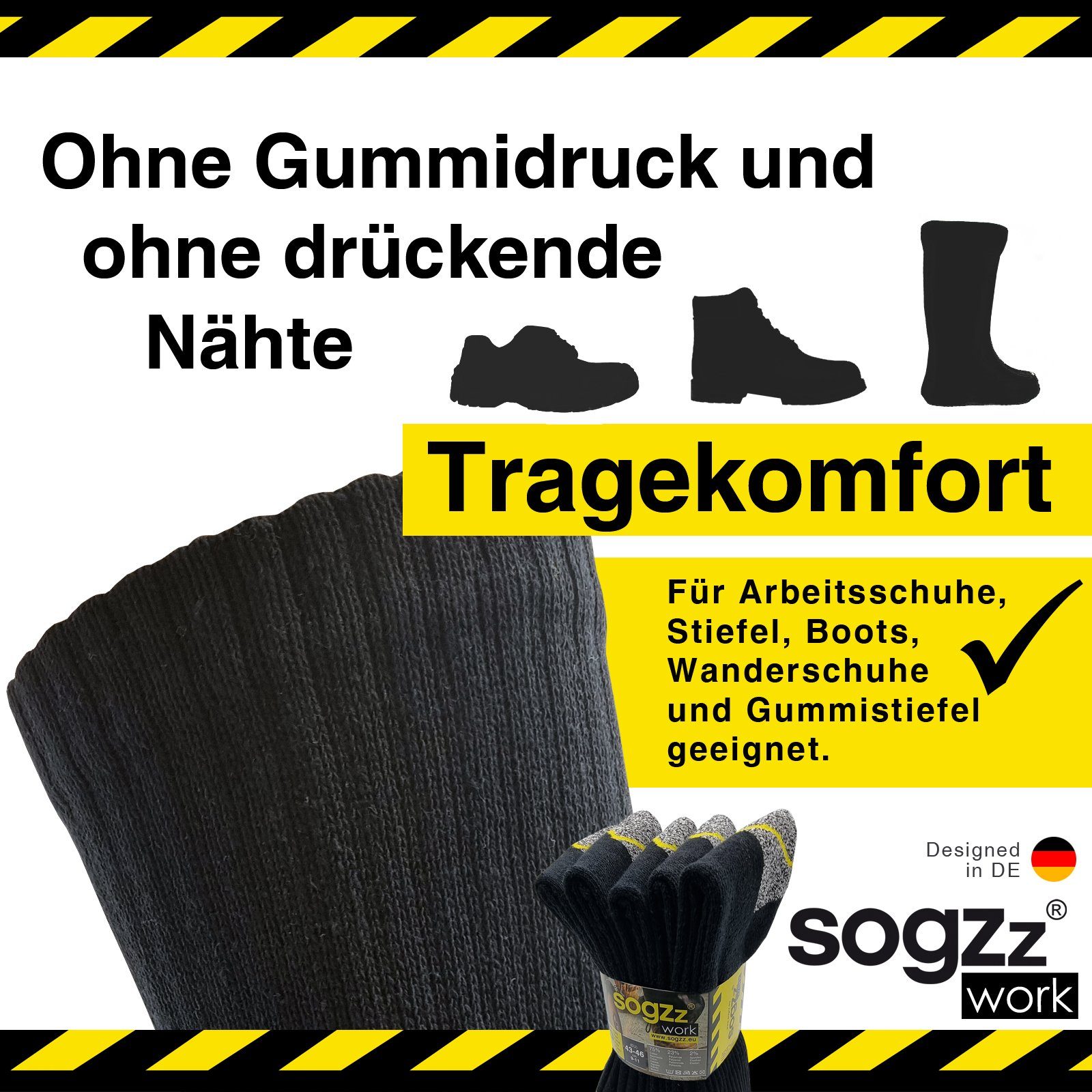 sogzz Arbeitssocken 5-60 Paar Socken Herren Schwarz 75% Baumwolle Work Arbeit Socken (Modell: Work Basic, 5-Paar) – Bild 4 von 5