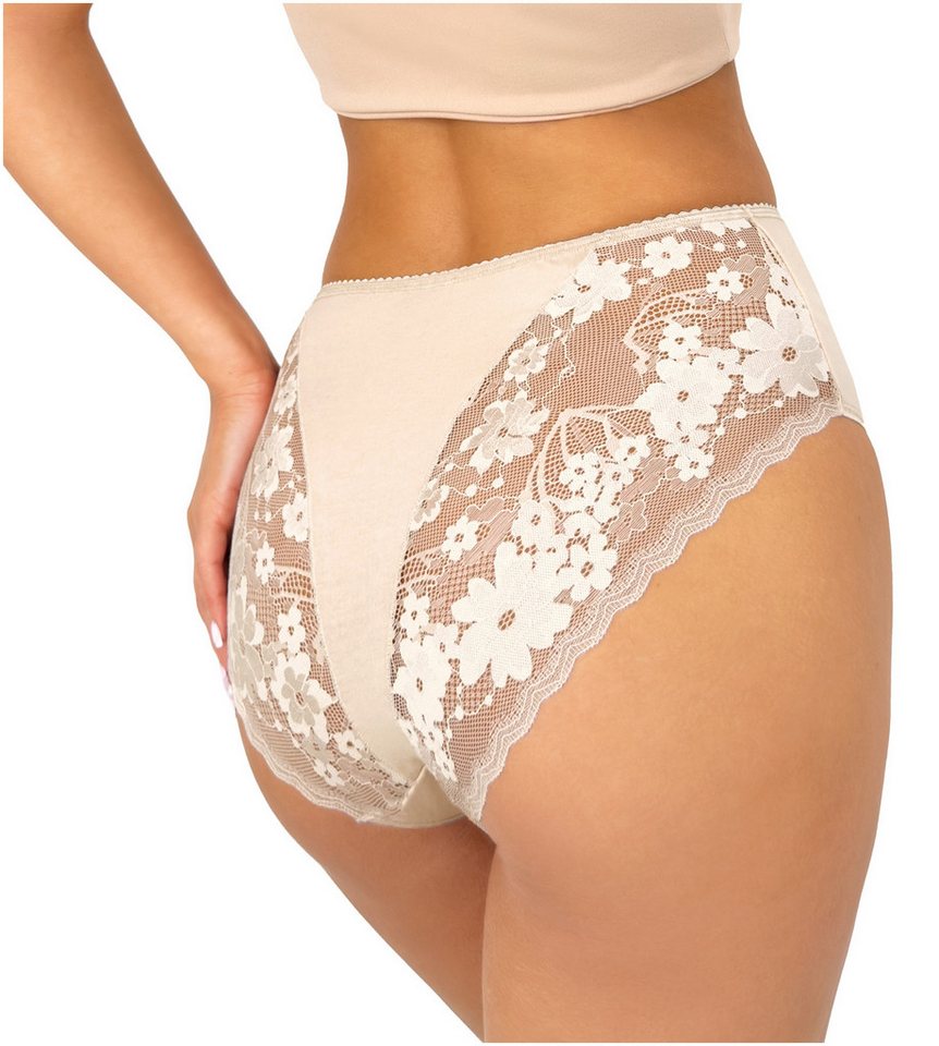 Donna Taillenslip 273 (2-St) Damen 2er Pack Taillen Slips Unterhosen florale Spitze Baumwolle