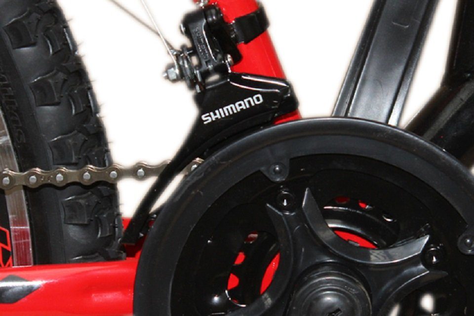 Talson Mountainbike 26 Zoll Fahrrad mit, 21 Gang Shimano, Kettenschaltung, mit Beleuchtung nach StVZO und Vollfederung Schwarz-Rot