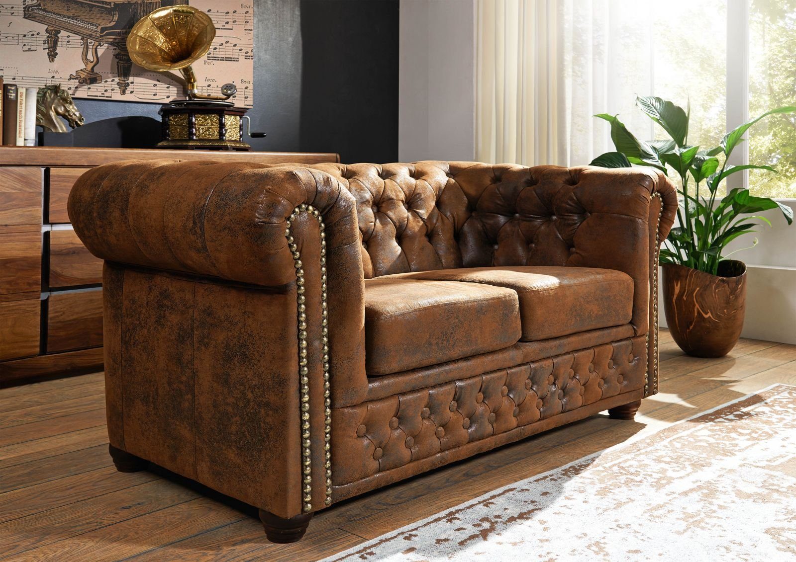 Massivmoebel24 Sofa, Sofa 148x86x72 braun CHESTERFIELD günstig online kaufen