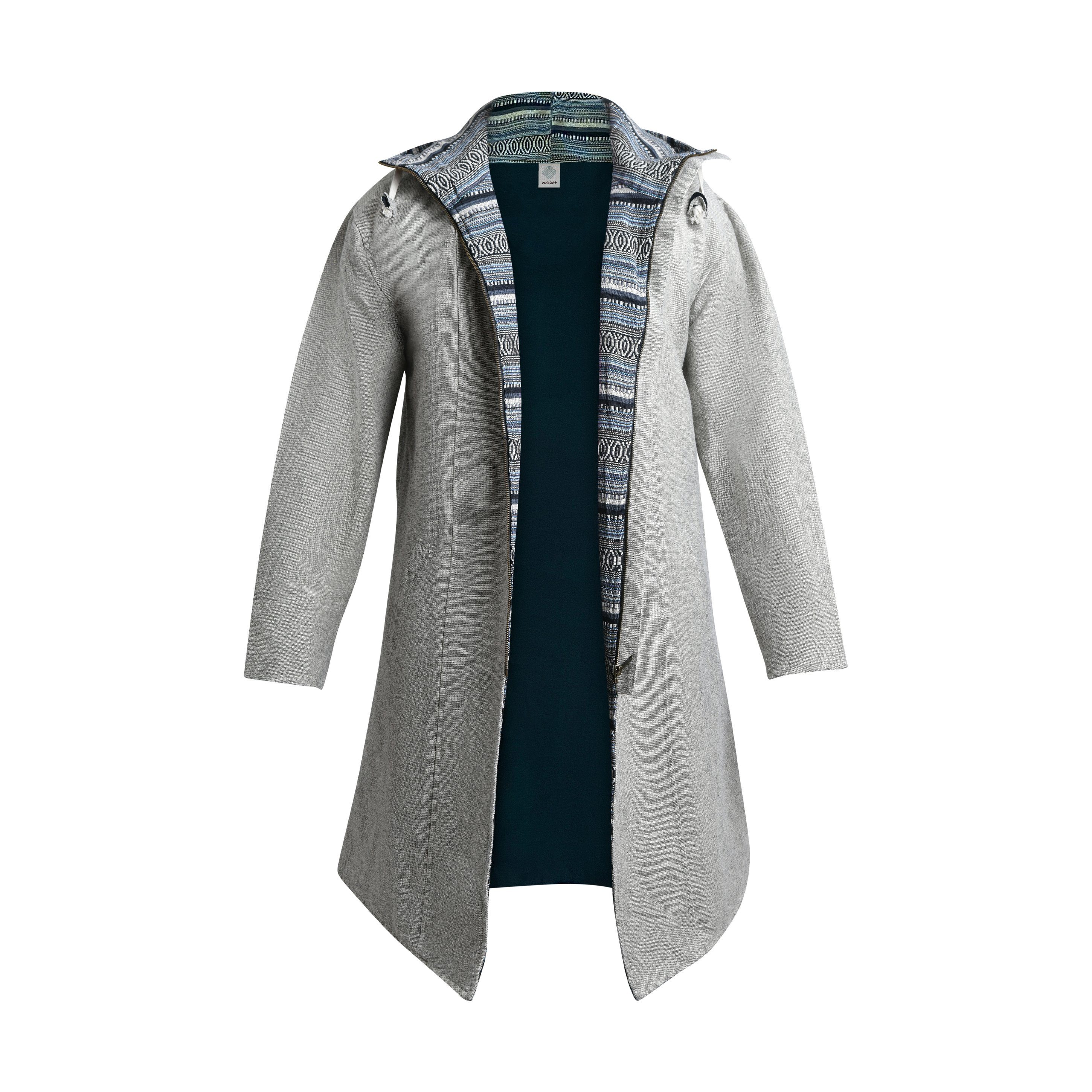 virblatt Langmantel Baja Mantel Herren & Damen, Baumwolle Hippie Hoodie Winterparka großes gesticktes Mandala am Rücken, Kapuze und Ethnoverzierung