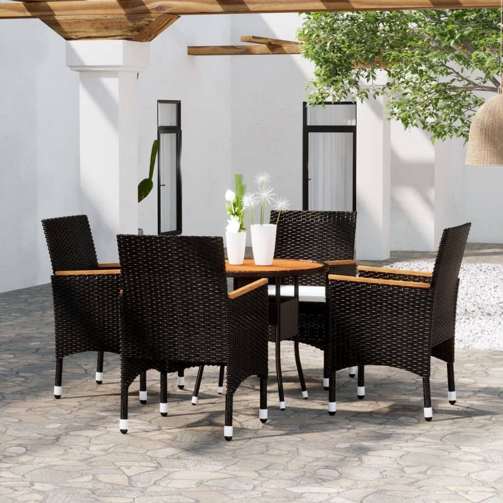 vidaXL Garten-Essgruppe 5-tlg. Garten-Essgruppe Poly Rattan Schwarz, (1-tlg)