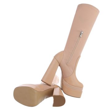 Ital-Design Damen Party & Clubwear Stiefel Blockabsatz High-Heel Stiefel in Beige