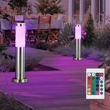 etc-shop LED Außen-Stehlampe, Leuchtmittel inklusive, Warmweiß, Farbwechsel, 2er Set Edelstahl Außen Steh Lampen RGB LED Garten Farbwechsel Stand