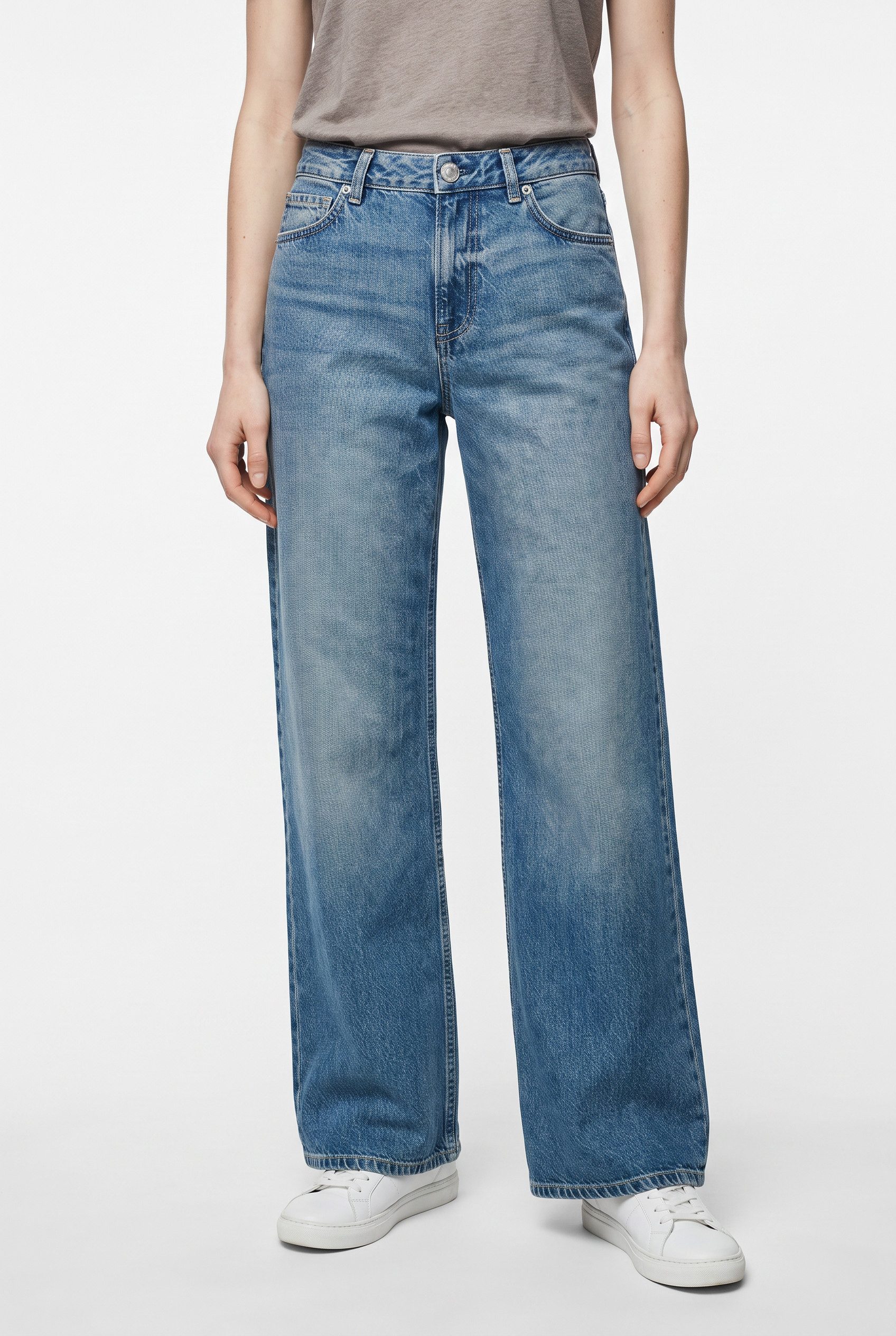 Pepe Jeans Weite Jeans LINA MW WIDE LEG VERDE BLU aus Baumwoll-Denim, mittlere Leibhöhe