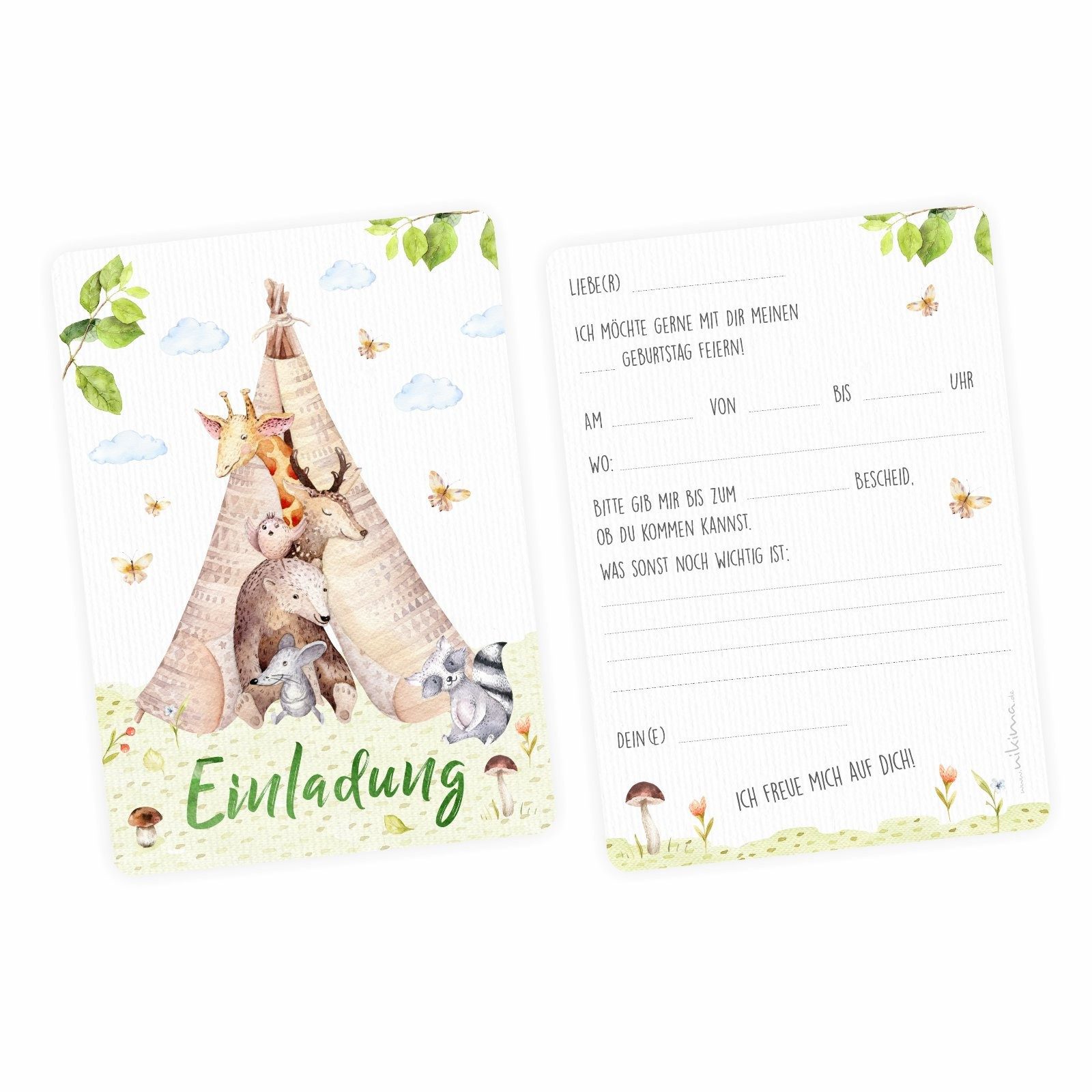 nikima Einladungskarten 10 Einladungskarten Tipi Zelt Tierfreunde inkl. Umschlag