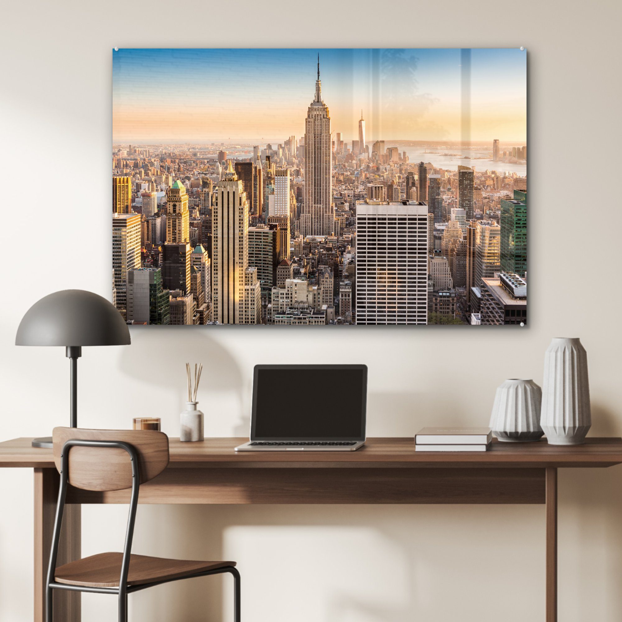 MuchoWow Acrylglasbild New York Skyline, Schlafzimmer - & St), Wohnzimmer (1 Acrylglasbilder Nebel 