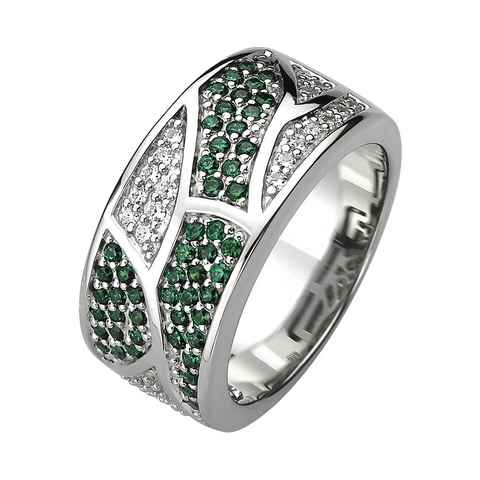 JOBO Fingerring, 925 Silber mit 85 Zirkonia grün und weiß