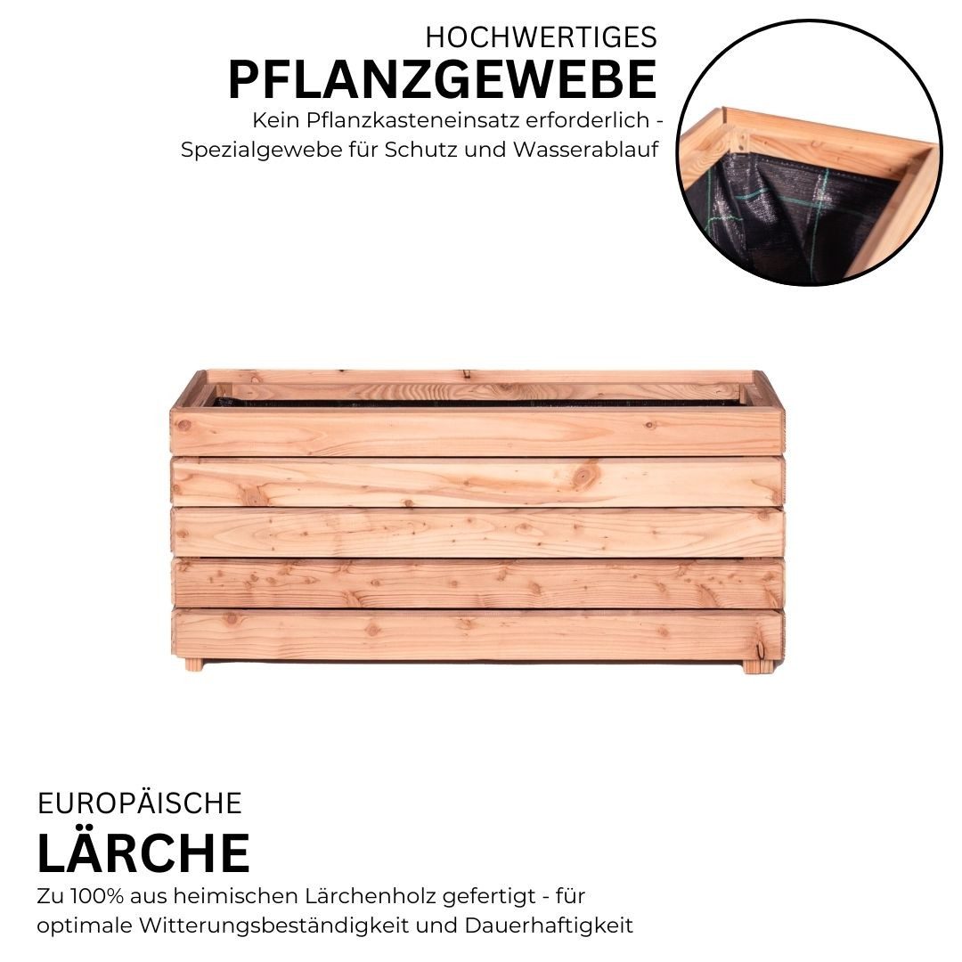 Mega-Holz Hochbeet Balkon-Hochbeet Lärche Holz MODULO- 90x30x75 cm (BxTxH) Naturbelassen (Funktionsset, 2er Set besteht aus 2x Pflanzkübel Modulo 90x30x39), Modular