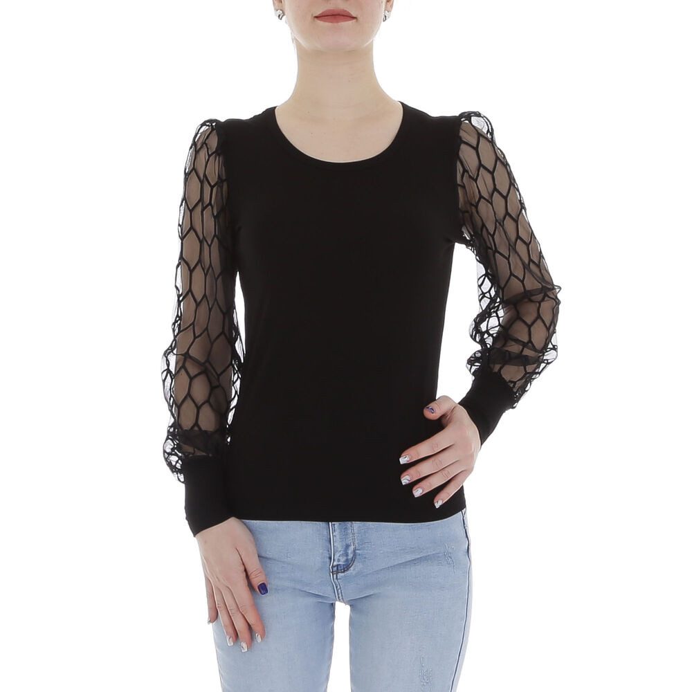 Ital-Design Spitzenbluse Damen Elegant (86164457) Spitze Top & Shirt in Schwarz