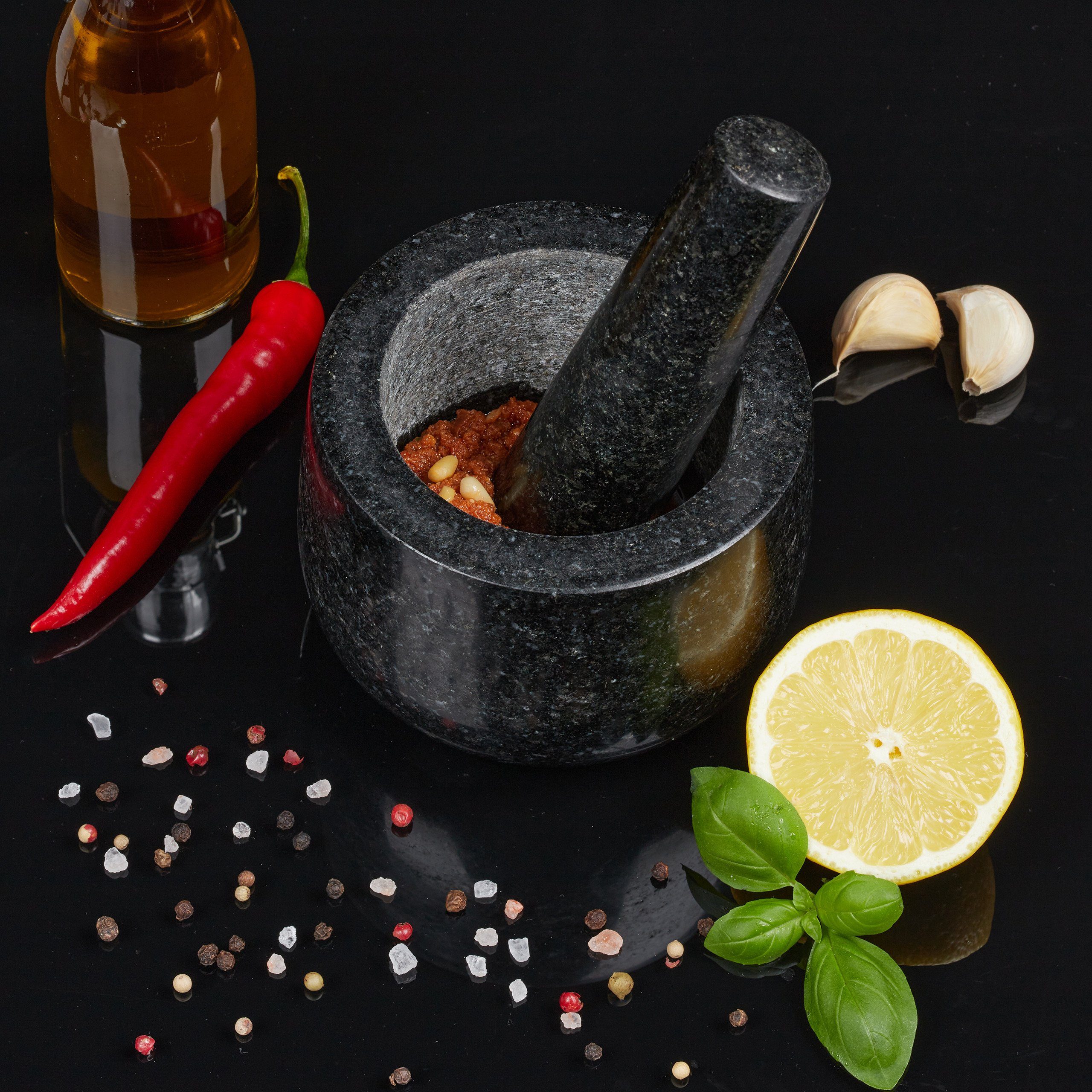 relaxdays Mörser Granit Mörser mit Stößel 12 cm