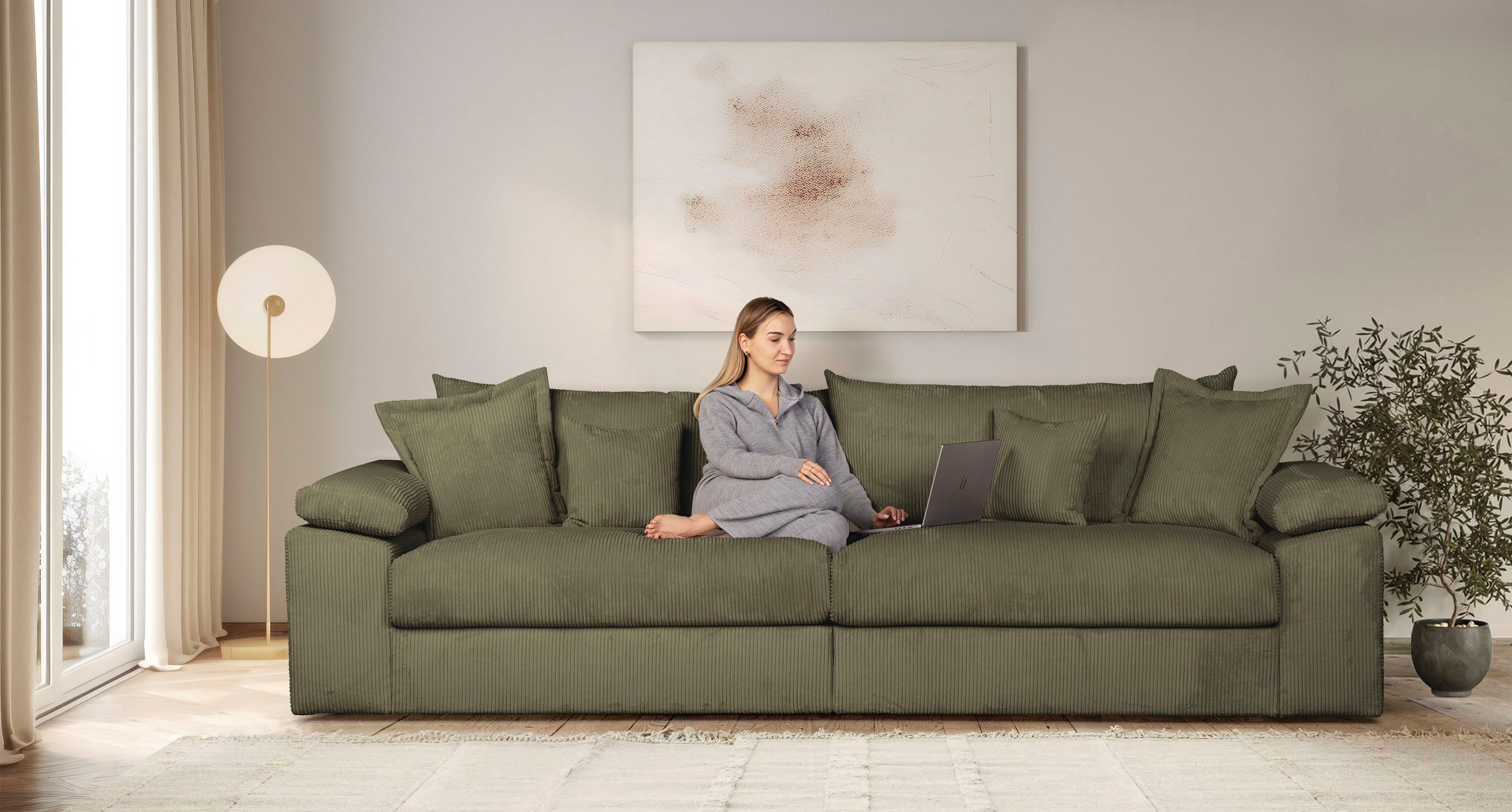 OTTO home Big-Sofa Soft&Cosy XXL, B: 303 cm - OTTO. Verlässliche Qualität., Mega-Sofa, Cord oder Chenille-Struktur, mit Federkern & 4 Zierkissen