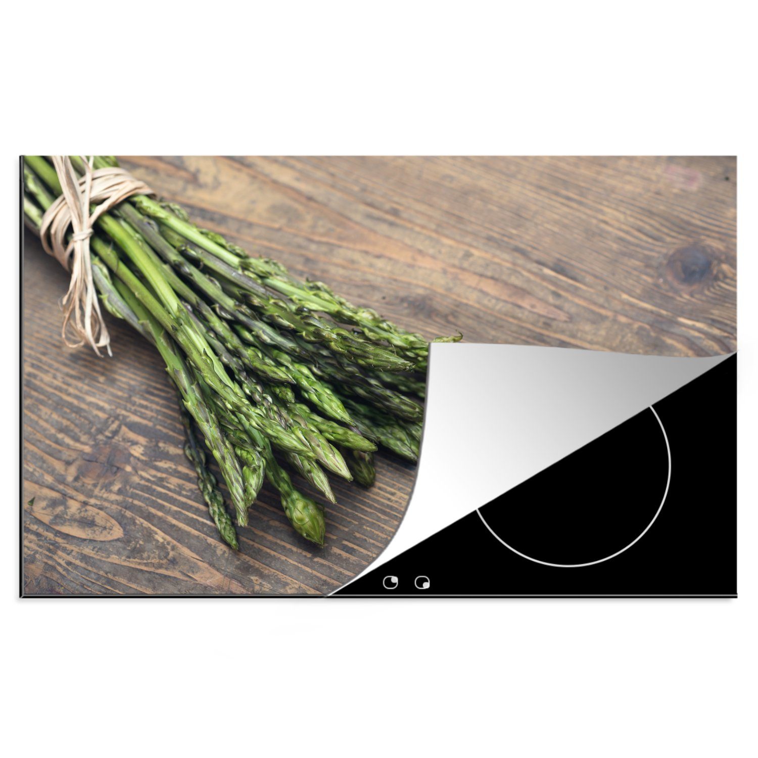 MuchoWow Herdblende-/Abdeckplatte Bündel von wildem Spargel oder Asparagus officinalis auf einem, Vinyl, (1 tlg), 81x52 cm, Induktionskochfeld Schutz für die küche, Ceranfeldabdeckung
