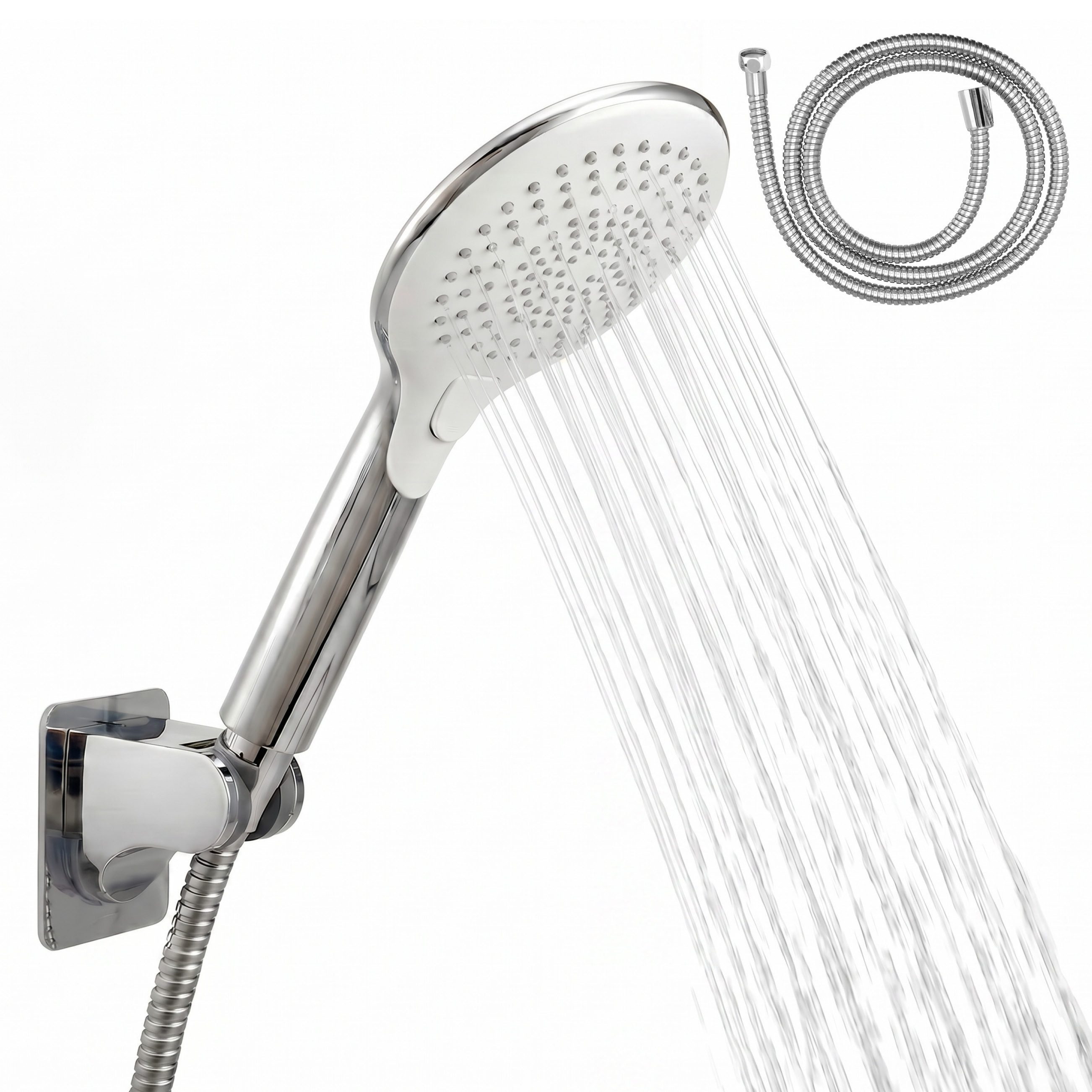 eluno Handbrause inkl. Brauseschlau und Wandhalterung, (3-tlg., Handbrause, Brauseschlauch, Wandhalterung), Wandhalterung zum Kleben