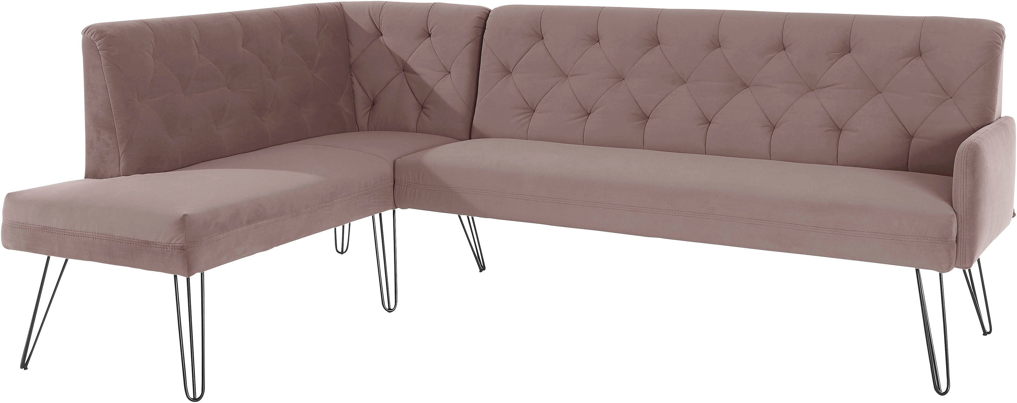 exxpo - sofa fashion Eckbank Doppio, Chesterfield Optik, komfortabel und bequem, hohe Designfüße, Frei im Raum stellbar