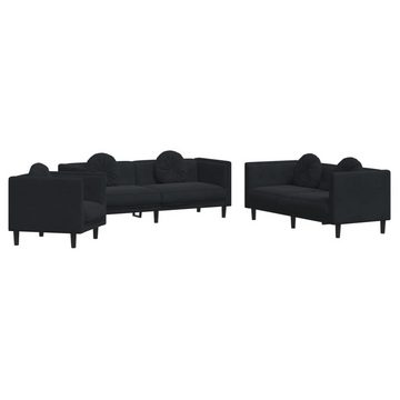 vidaXL Sofa 3-tlg. Sofagarnitur mit Kissen Schwarz Samt