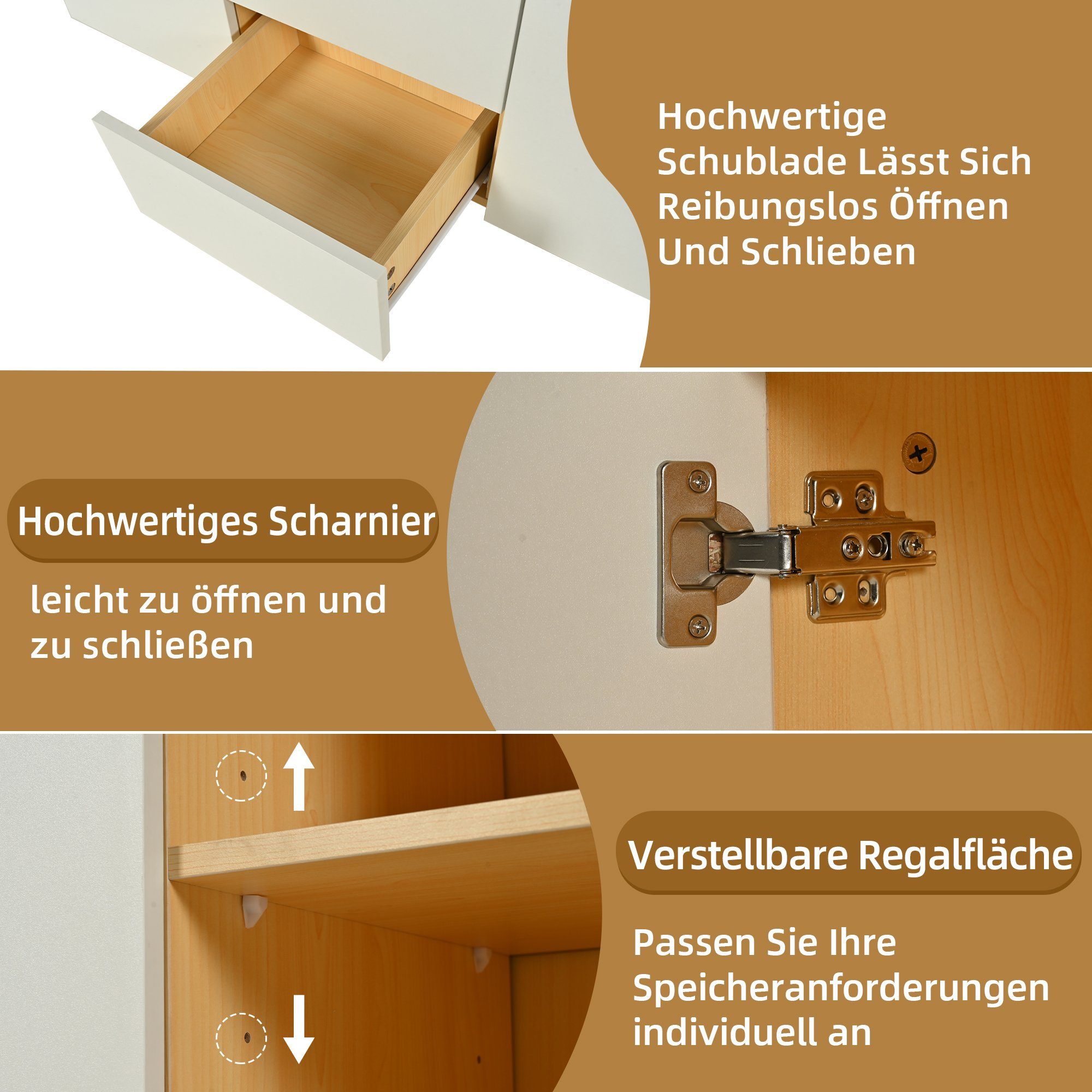 Merax Sideboard mit 3 Schubladen und 2 Türen, Kommode mit verstellbaren Einlegböden und offenen Fächer,Anrichte – Bild 5 von 5