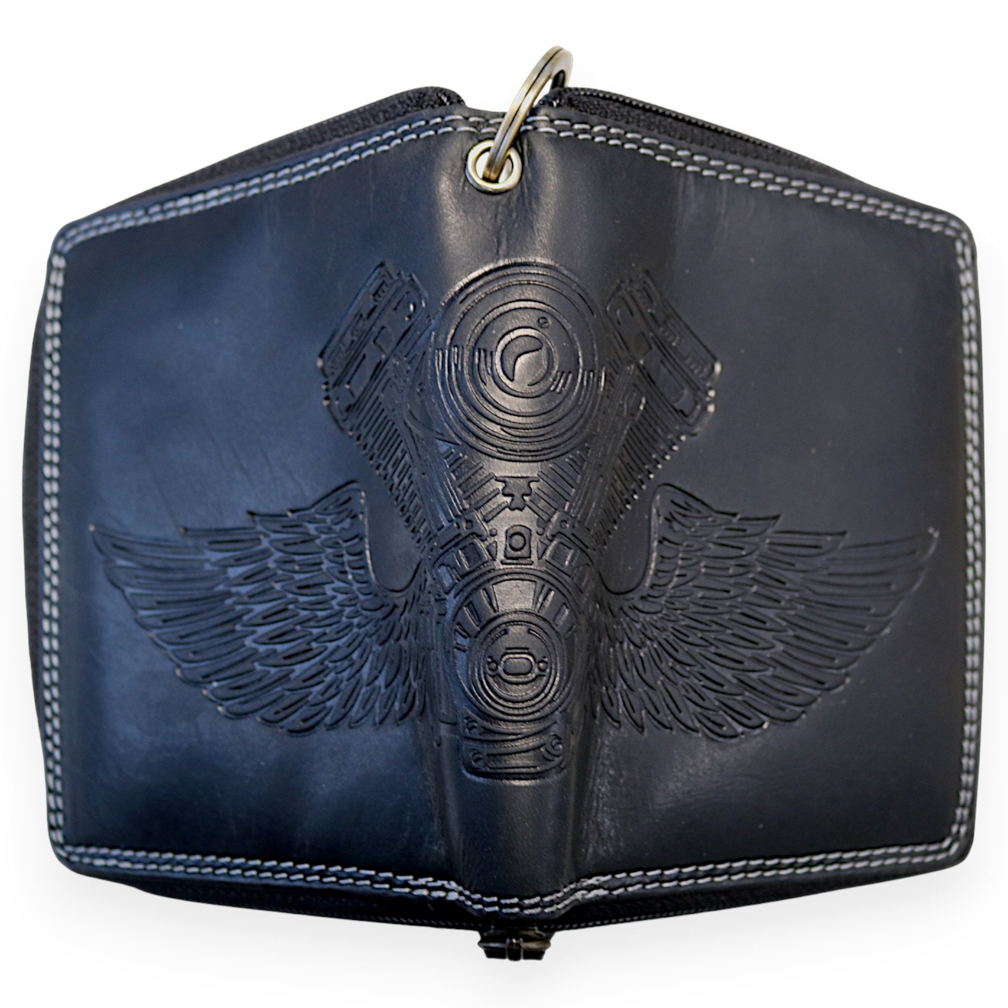 MDM Brieftasche Biker Leder Karten Portemonnaie mit Kette, Reißverschluss, RFID – Bild 4 von 4