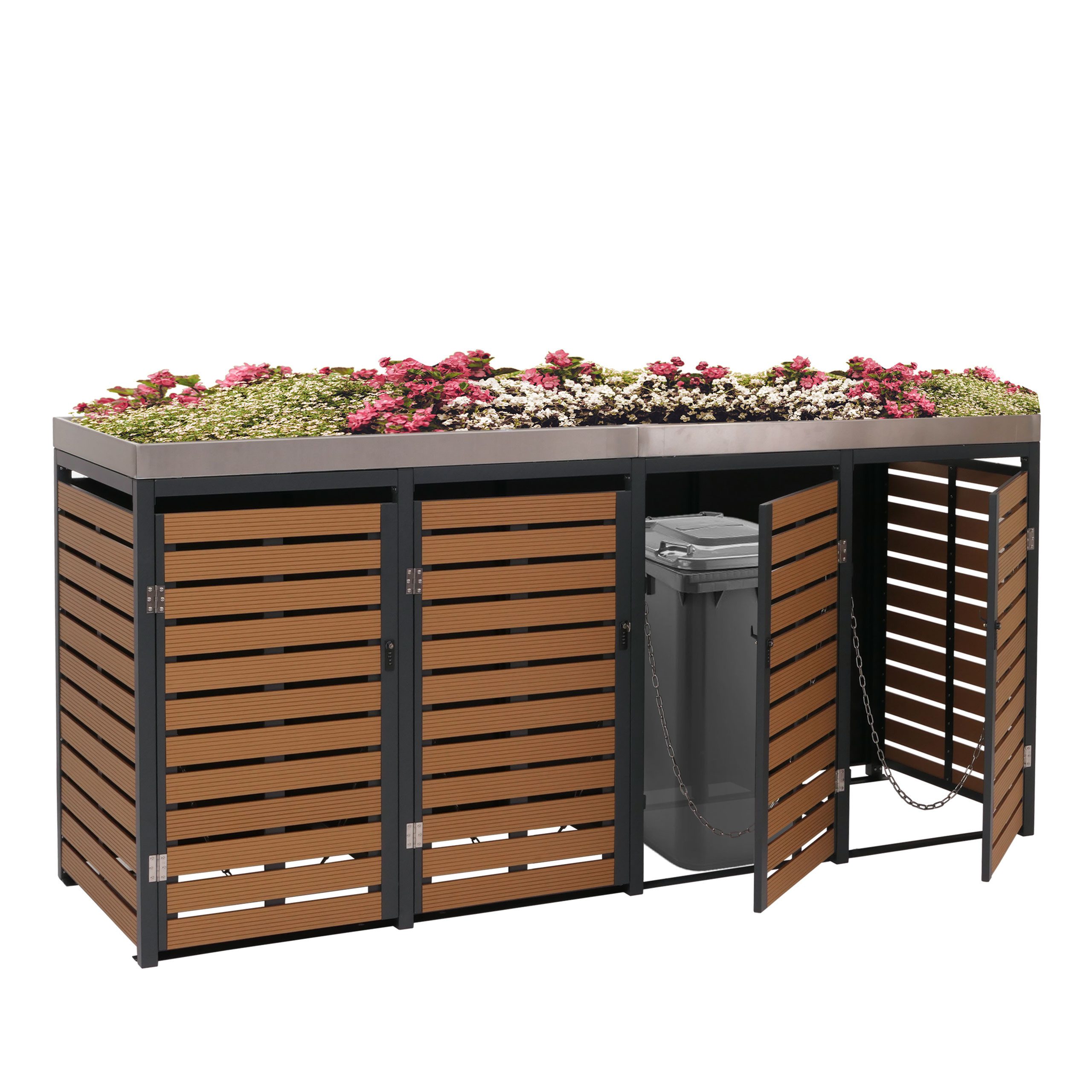 MCW Mülltonnenbox MCW-K14-4 (4 St), Pflanzkasten aus Edelstahl mit Wasserablauflöchern