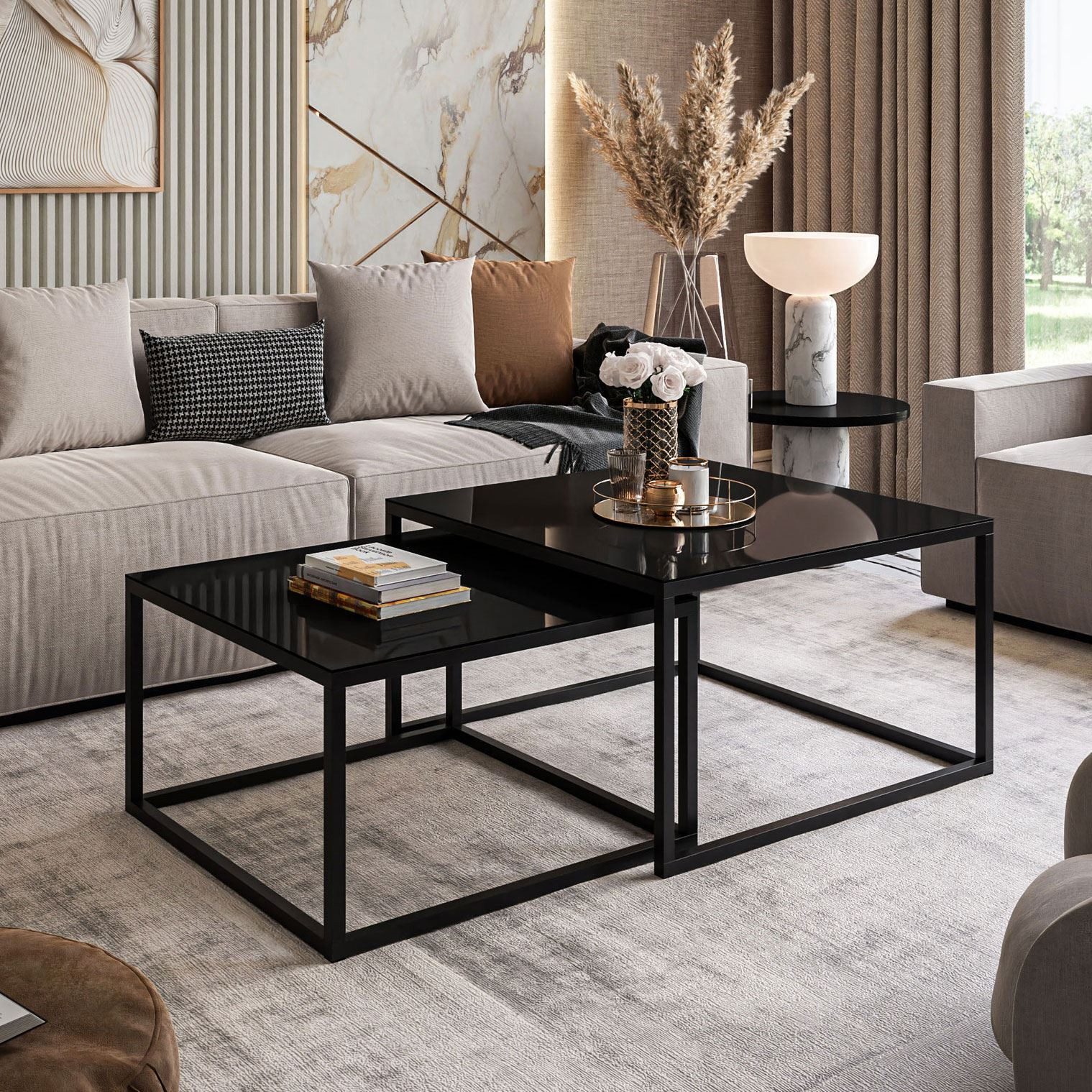 Lookway Couchtisch YOSHI GLASS 2in1 mit schwarzem und weißem Gestell (2er-S günstig online kaufen