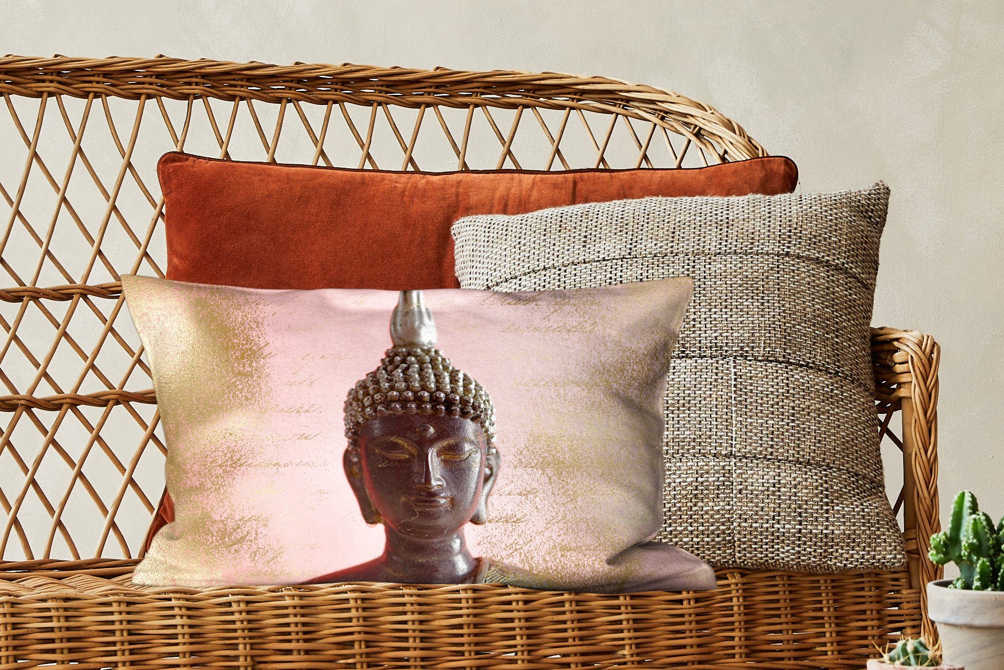 Schlafzimmer Gelb - Dekoration, - Zierkissen, Dekokissen Wohzimmer Dekokissen Rosa, Buddha mit Füllung, MuchoWow