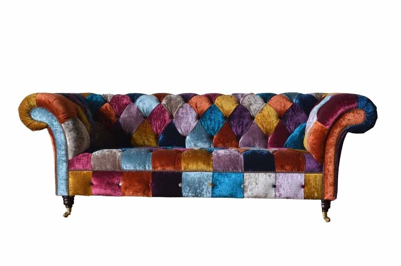 JVmoebel Sofa Chesterfield Textil Sofa Couch Polster Sofas Luxus Stoff 3 Sitzer, Made in Europe