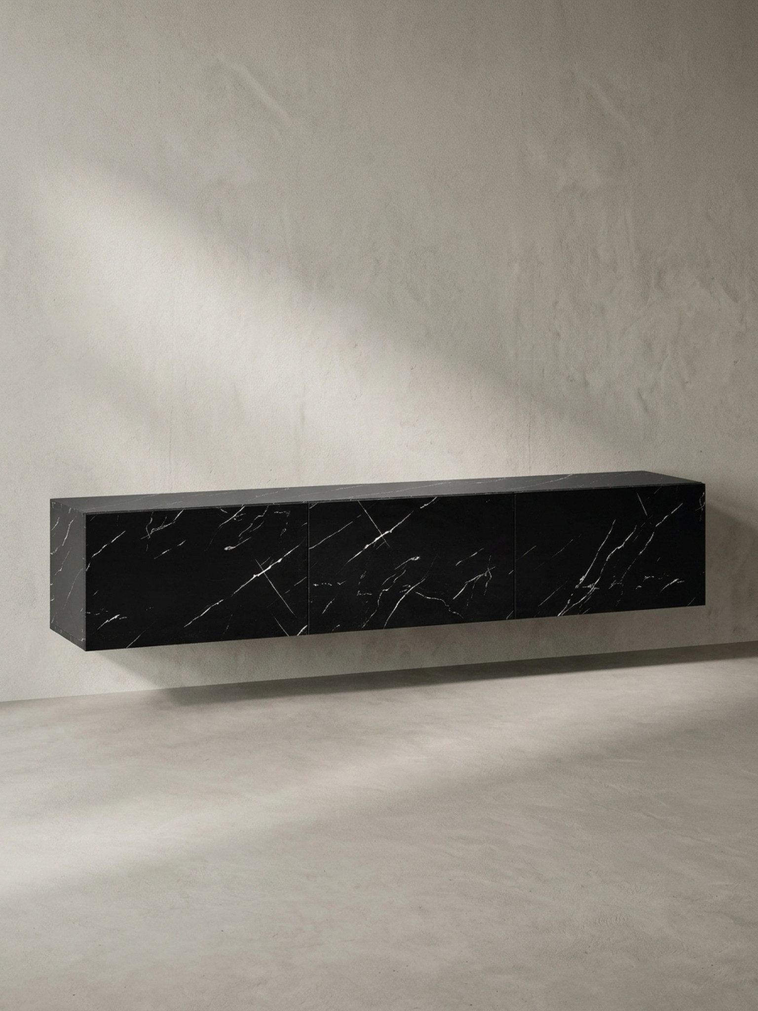 KADIMA DESIGN Lowboard Lowboard Hängend Marmor-Optik Schwarz 160x30x30 cm TV-Schrank, Design (Fernsehkommode zum Aufhängen), Fernsehtisch mit Klapptüren Modern, Fernsehschrank Wand, TV-Kommode