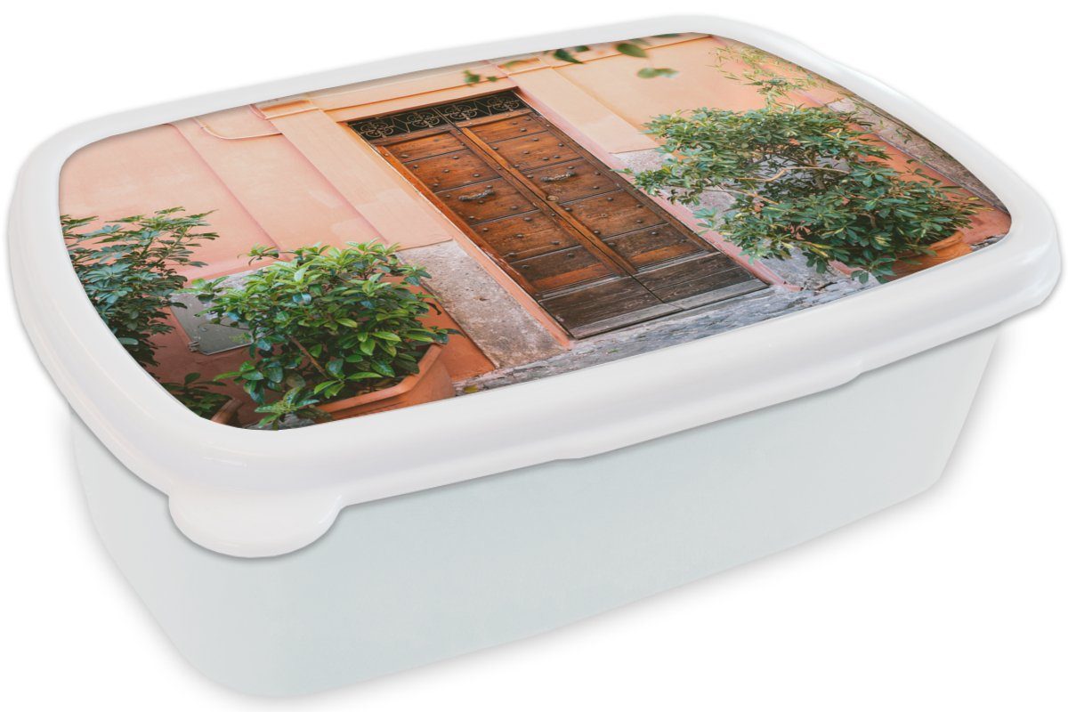 MuchoWow Lunchbox Tür - und Jungs Kinder Holz für Mädchen Grün, Erwachsene, Brotdose, für - Brotbox Pflanzen weiß - (2-tlg), Kunststoff, und
