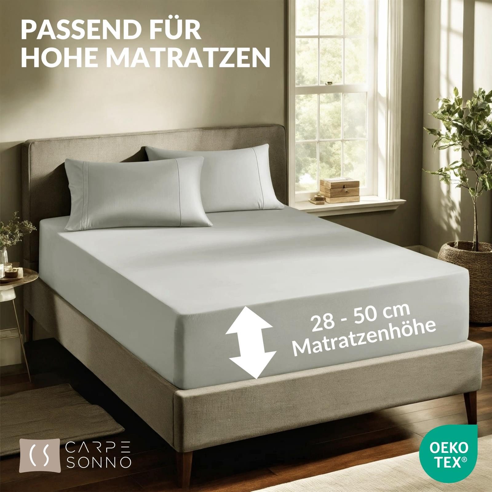 Carpe Sonno Spannbettlaken Boxspringbett Baumwolle 90x200 100x200 140x200 160x200 180x200 200x200, Jersey, Gummizug: rundum, (1 Stück), Mako Jersey Matratzenbezug Gummizug Wasserbett Matratze bis 50 cm