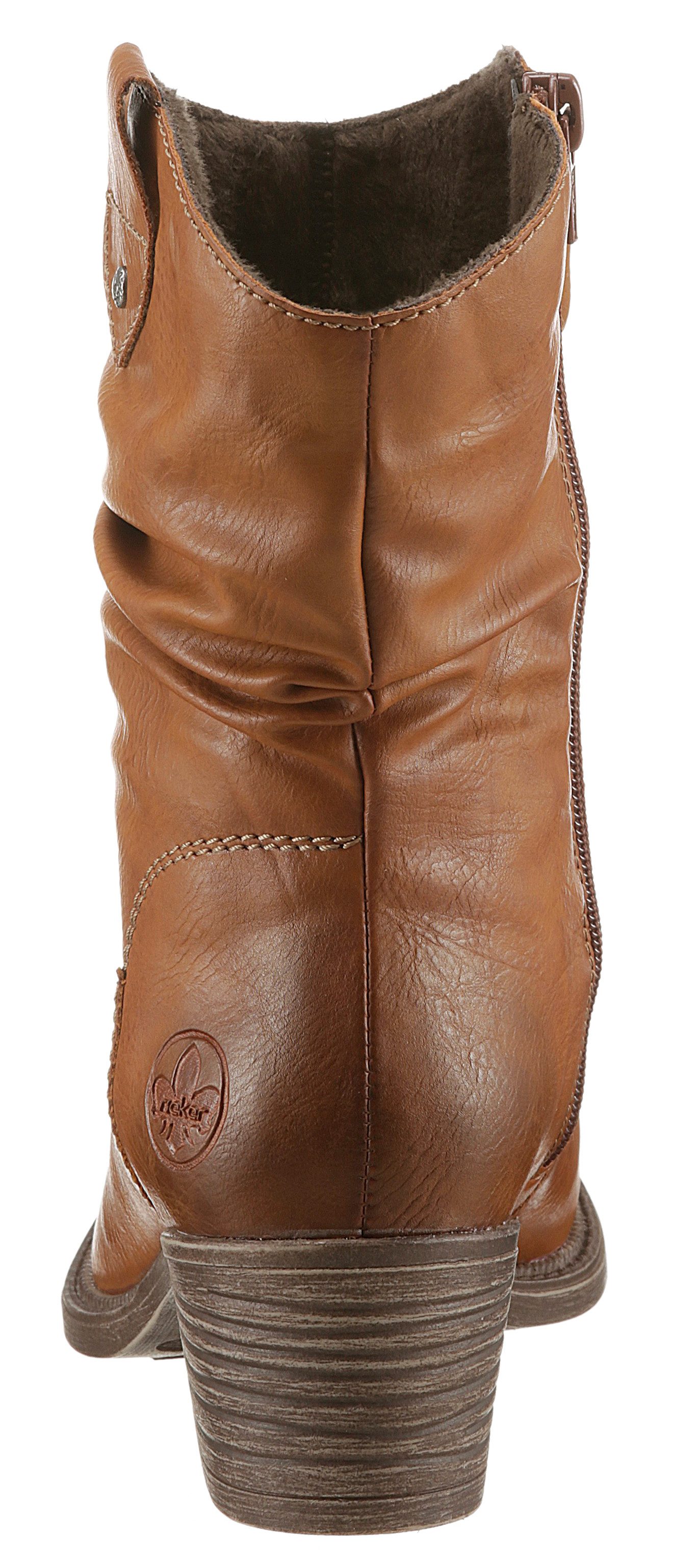 Rieker Westernstiefelette, Cowboyboots, slouchy Schaft, Blockabsatz, mit Innen-Reißverschluss
