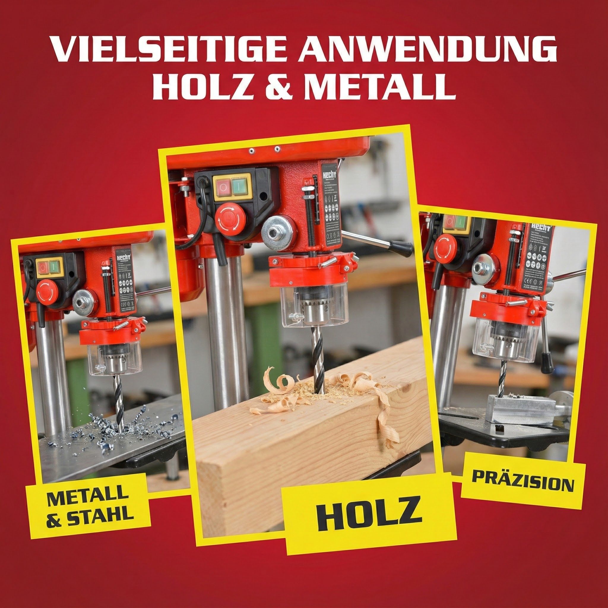 Hecht Tischbohrmaschine 1055 mit 50 mm Spindelhub, 230-240 V, max. 2700 U/min, 500 W, Profimodell