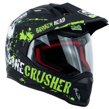 Broken Head Motorradhelm Bone Crusher grün Enduro, inkl. Sonnenblende