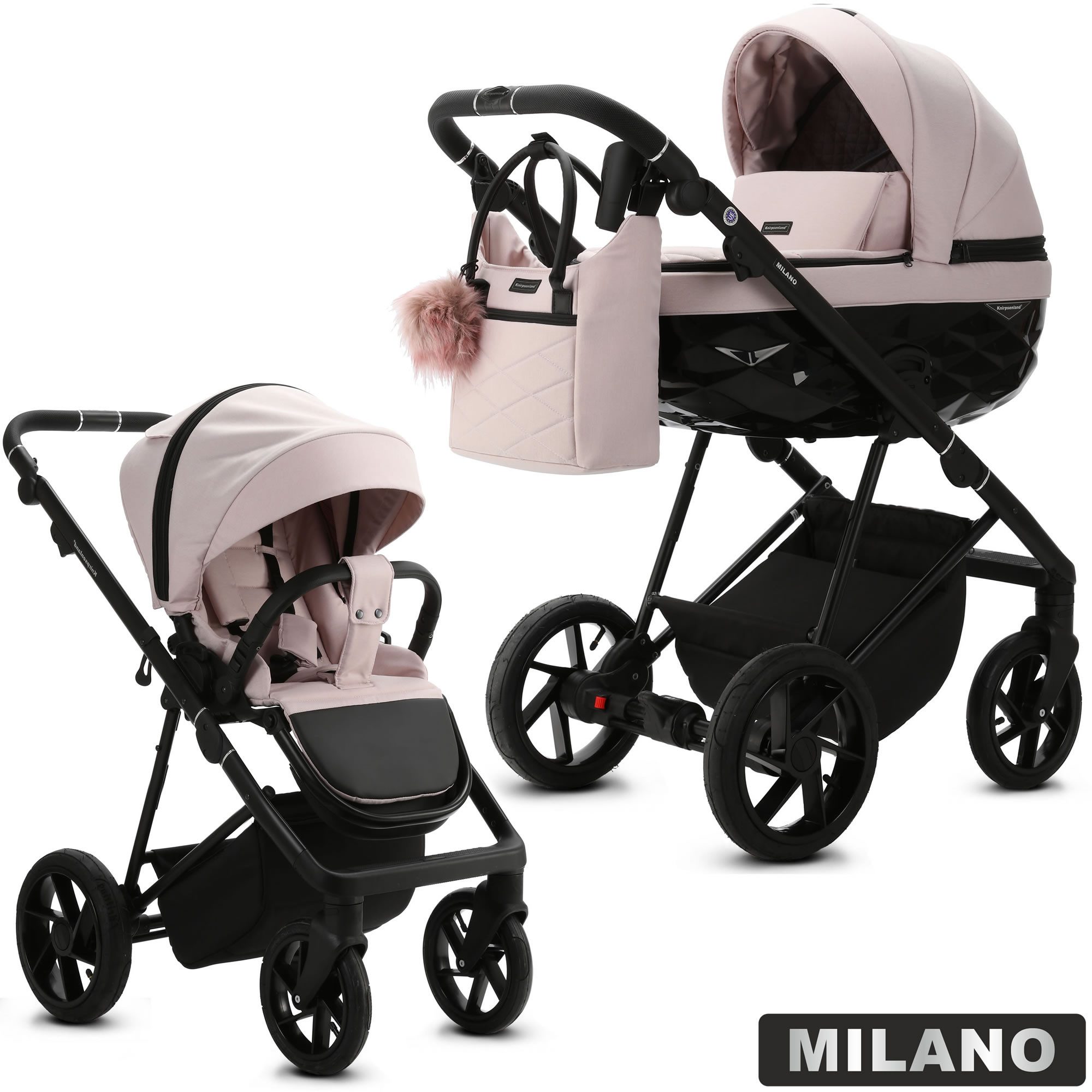 Kombi-Kinderwagen Milano 2in1 Luxus 3D Wanne, Sportsitz, Wickeltasche, viel Zubehör
