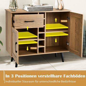 COSTWAY Sideboard, mit Weinregal, Türen&Schubladen, Landhausstil, 90x40x79cm