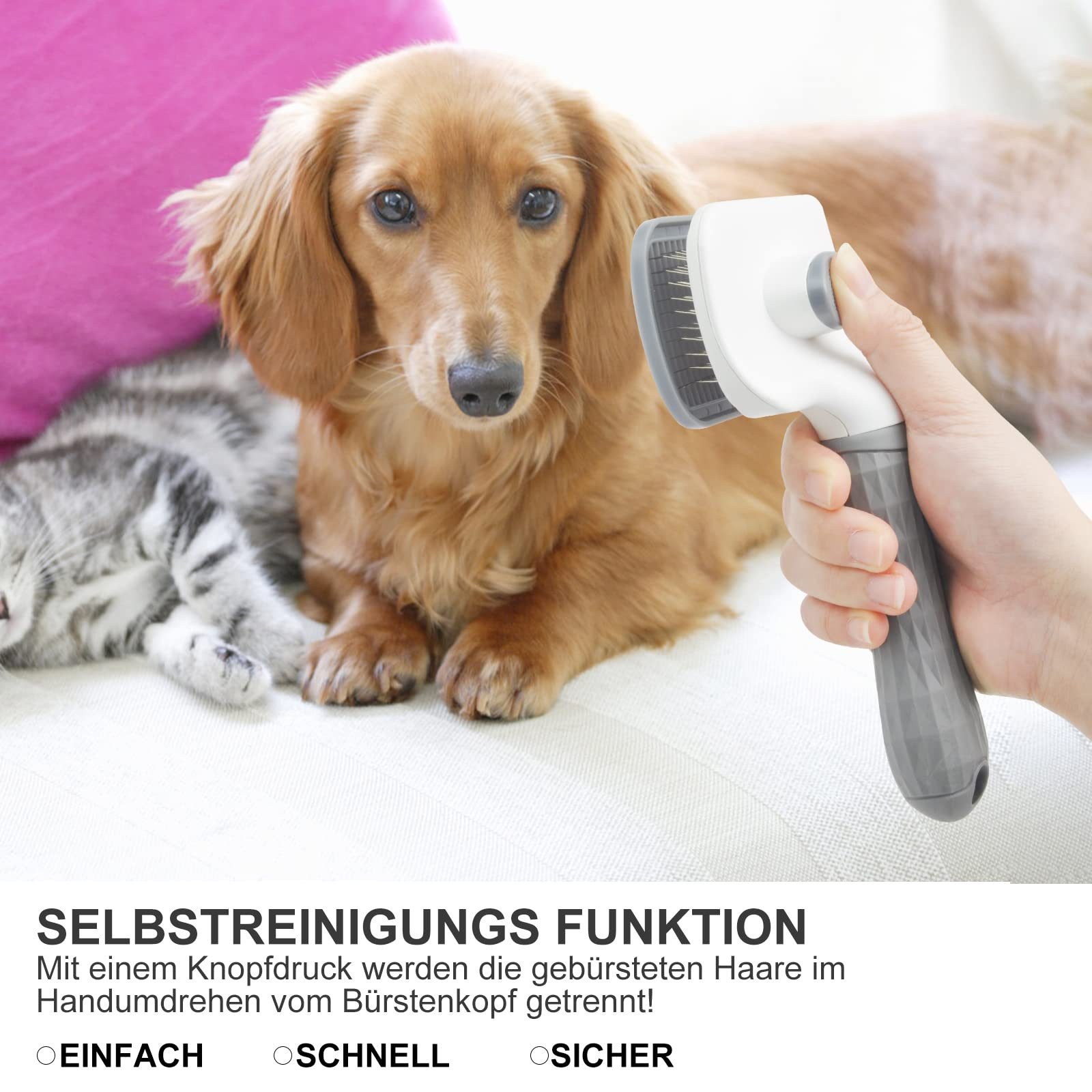 SURFOU Fellbürste Fellbürste Haustier Katzenbürste Hundebürste für Kurzhaar Langhaar, ABS+Edelstahl+Gummi, (1-tlg), Sauberes Haustierhaar von der Bürste mit Einem Knopf, Haustier Bürsten