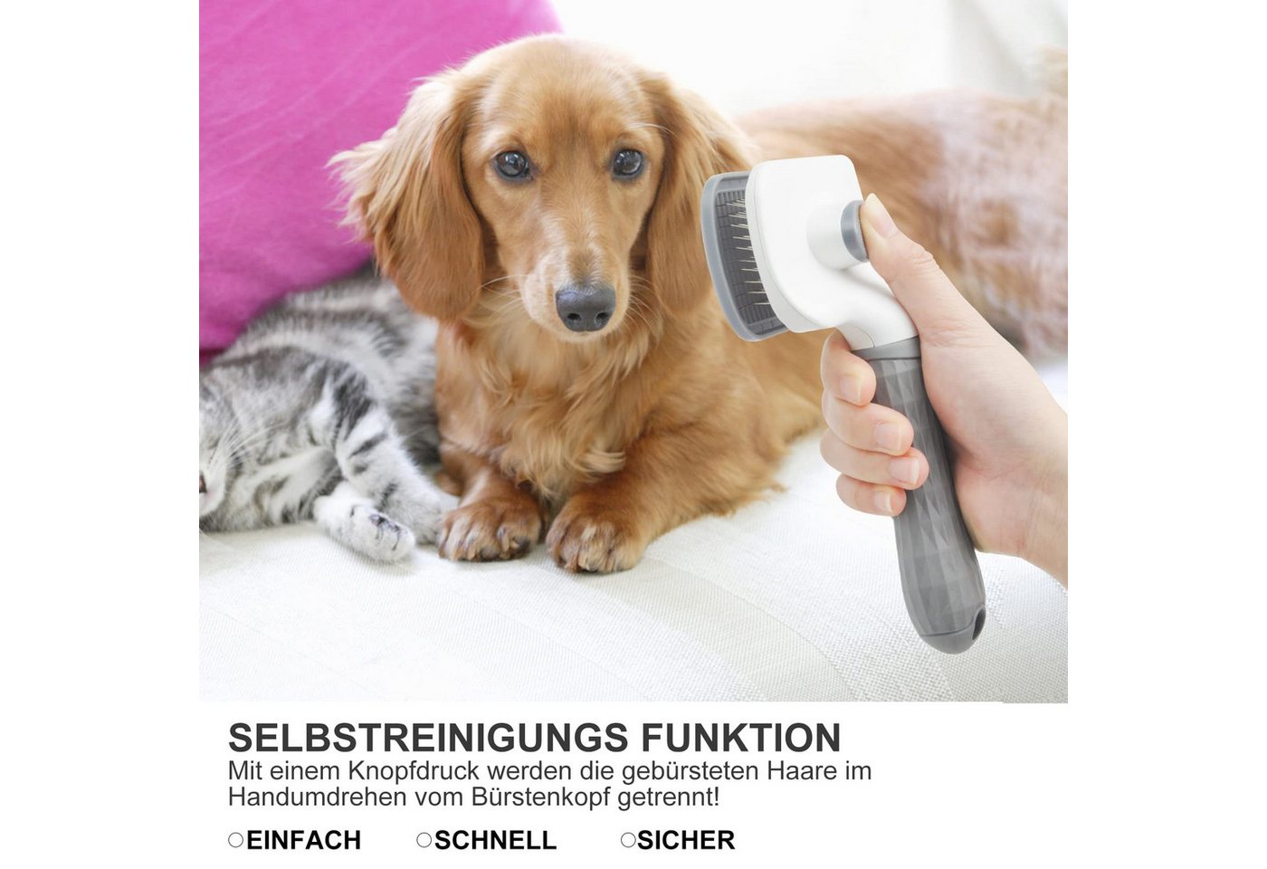 Thumbnail - SURFOU Fellbürste Katzenbürste Hundebürste Kurzhaar Langhaar, ABS+Edelstahl+Gummi, Haarpflege für Katzen und Hunde