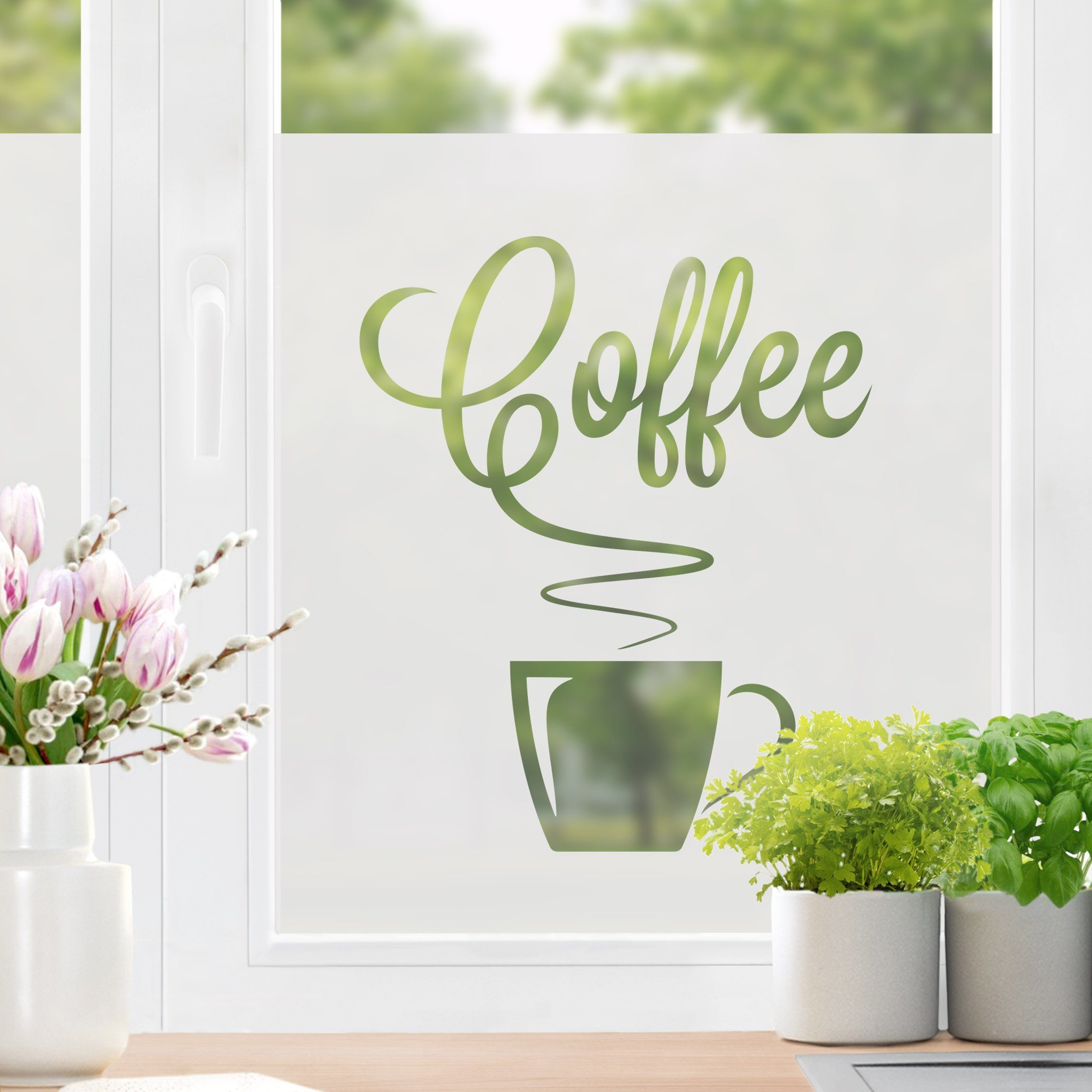 Fensterfolie statisch haftend Motiv Fensterdeko Heißer Kaffee II Küche, Bilderdepot24, blickdicht, Innen Fenster Tür Balkontür Küche Esszimmer Küchenfenster